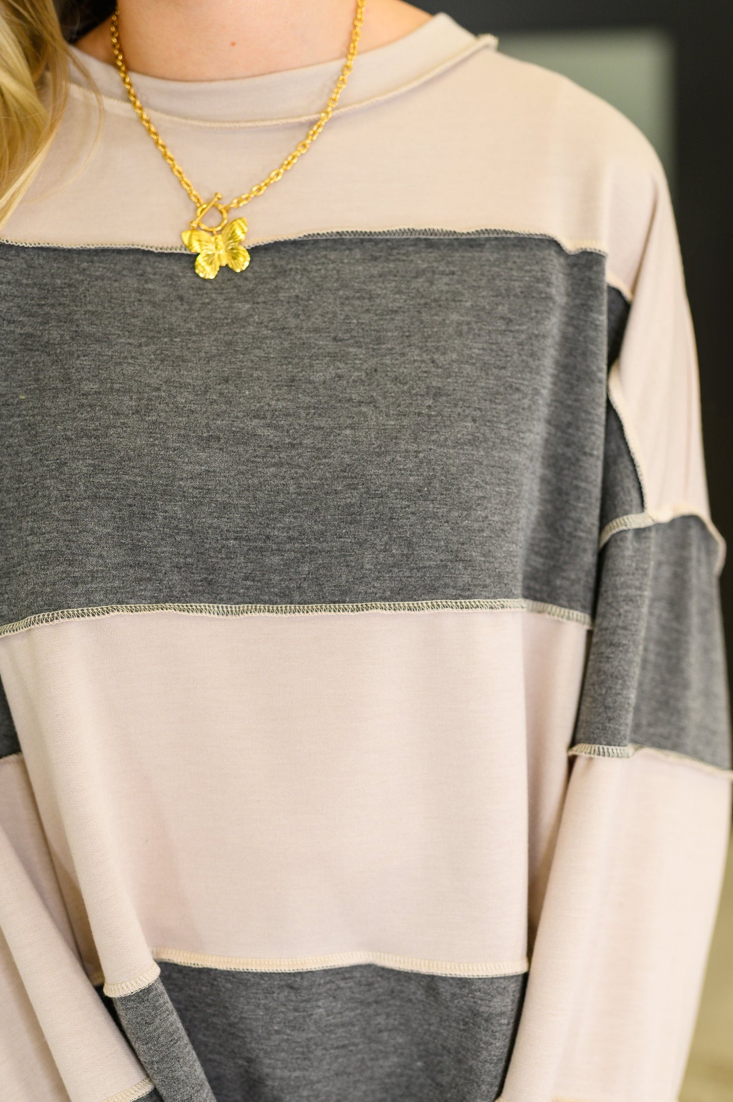 Two tone long sleeve drop shoulder top by Haptics