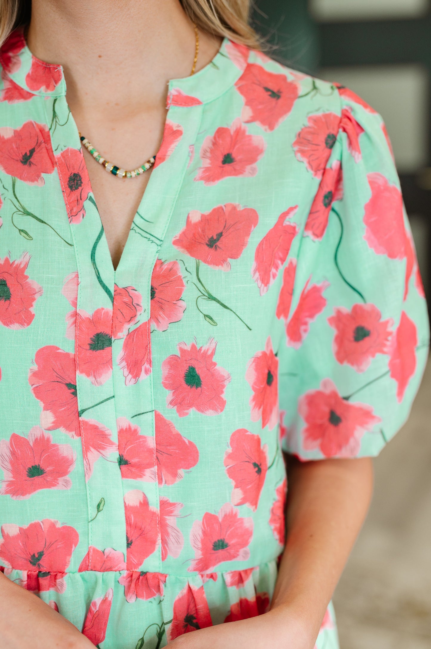 Mint floral short sleeve dress