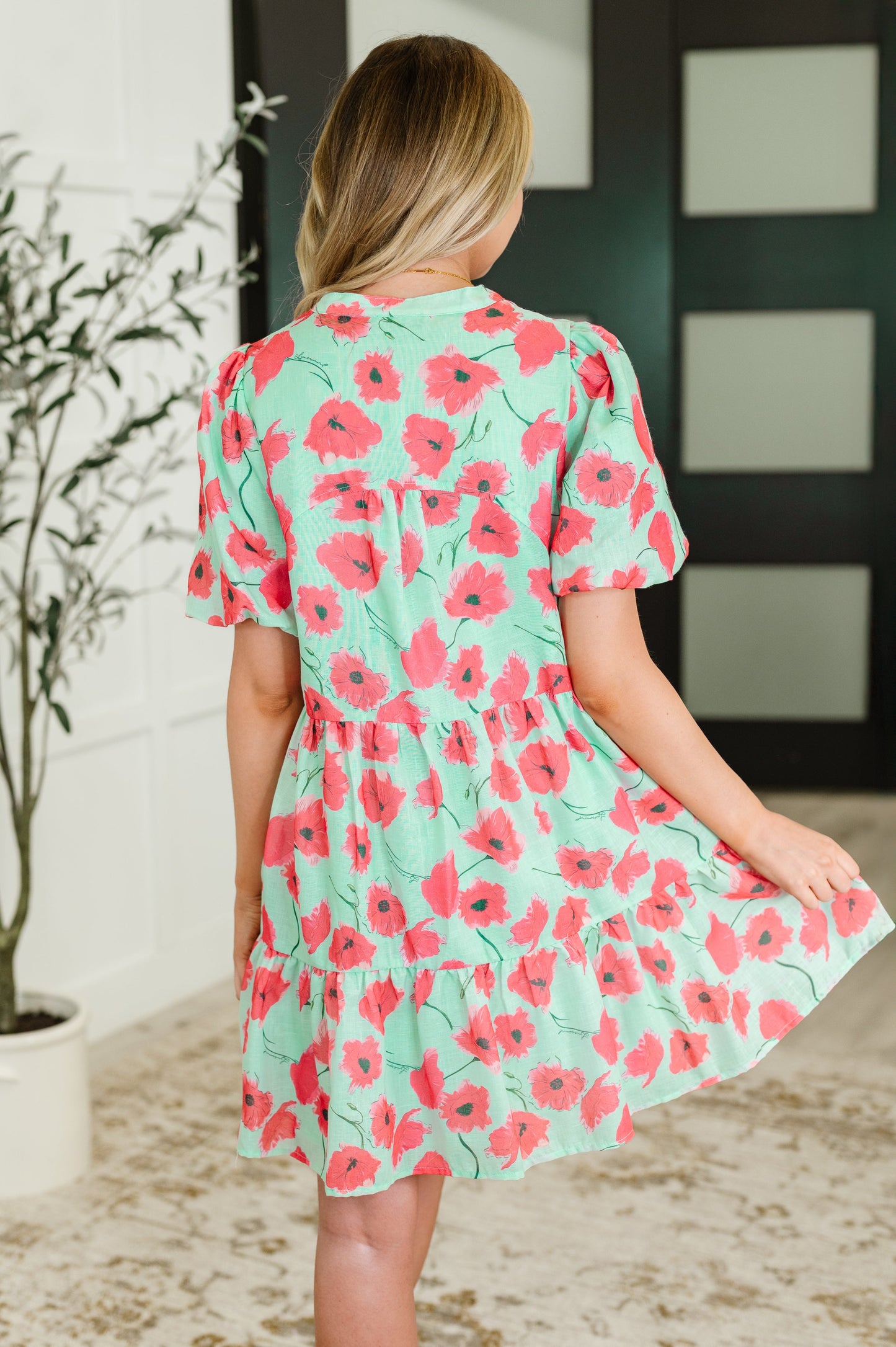 Mint floral short sleeve dress