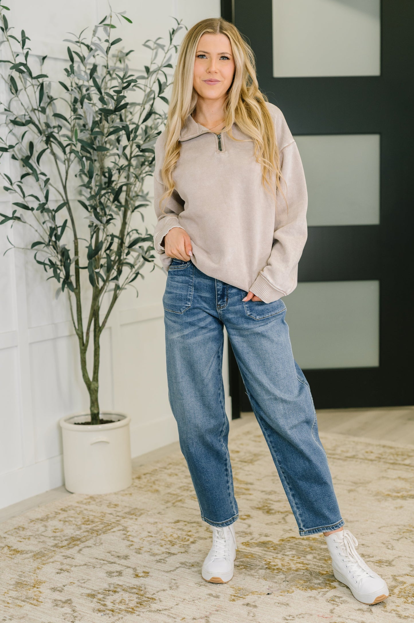 Long sleeve Half Zip Pullover in Ash Mocha by Zenana