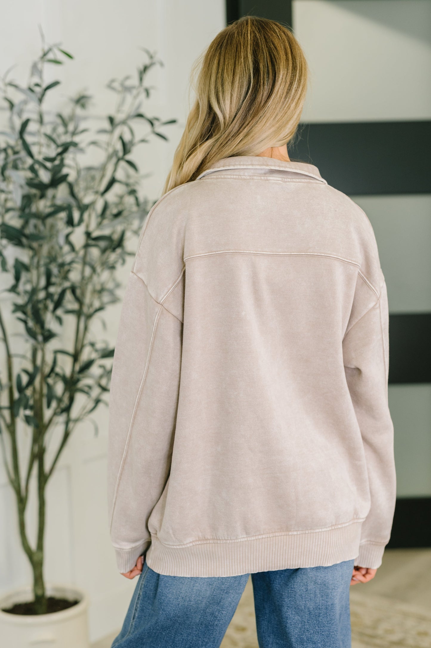 Long sleeve Half Zip Pullover in Ash Mocha by Zenana