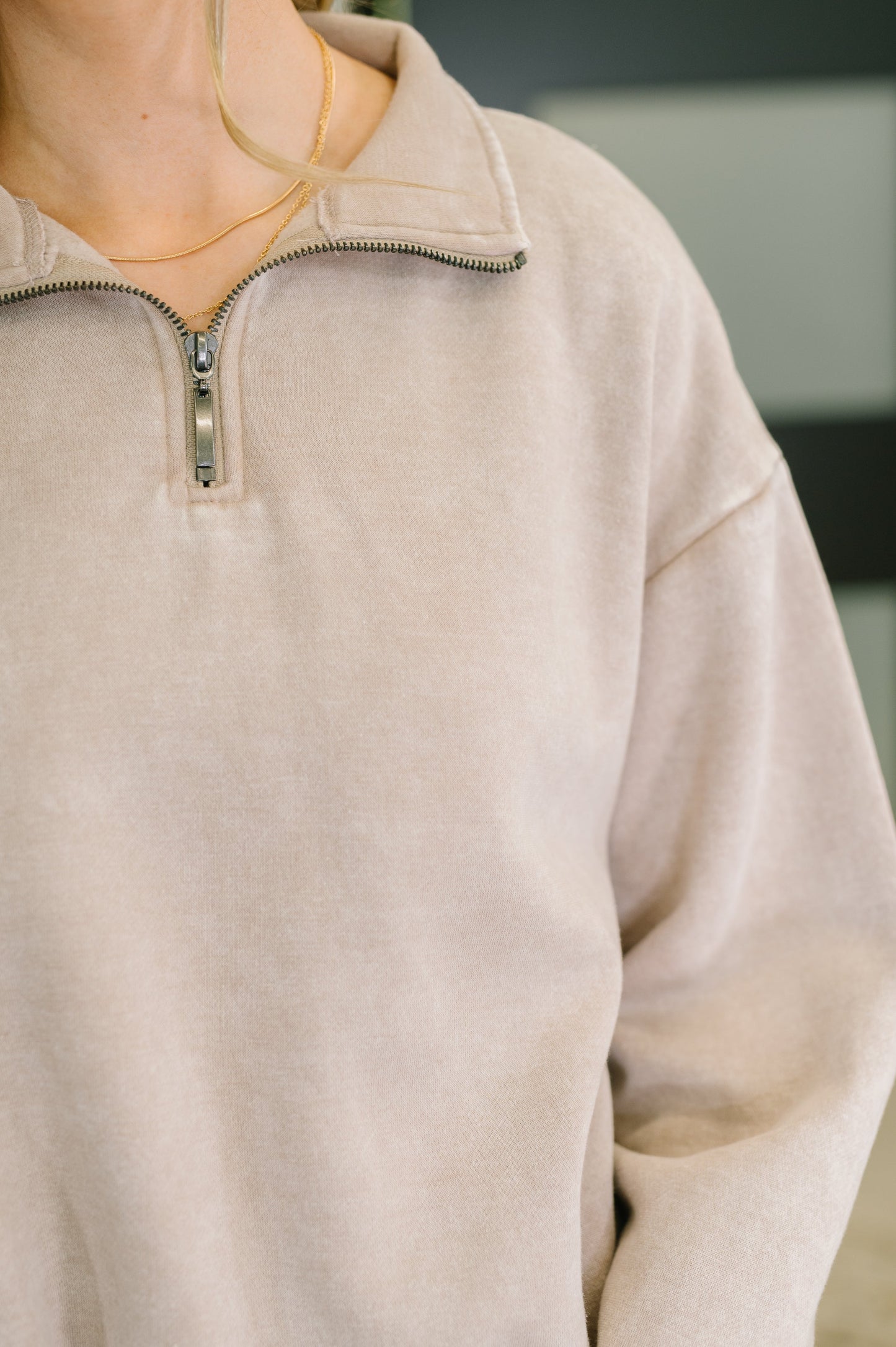 Long sleeve Half Zip Pullover in Ash Mocha by Zenana