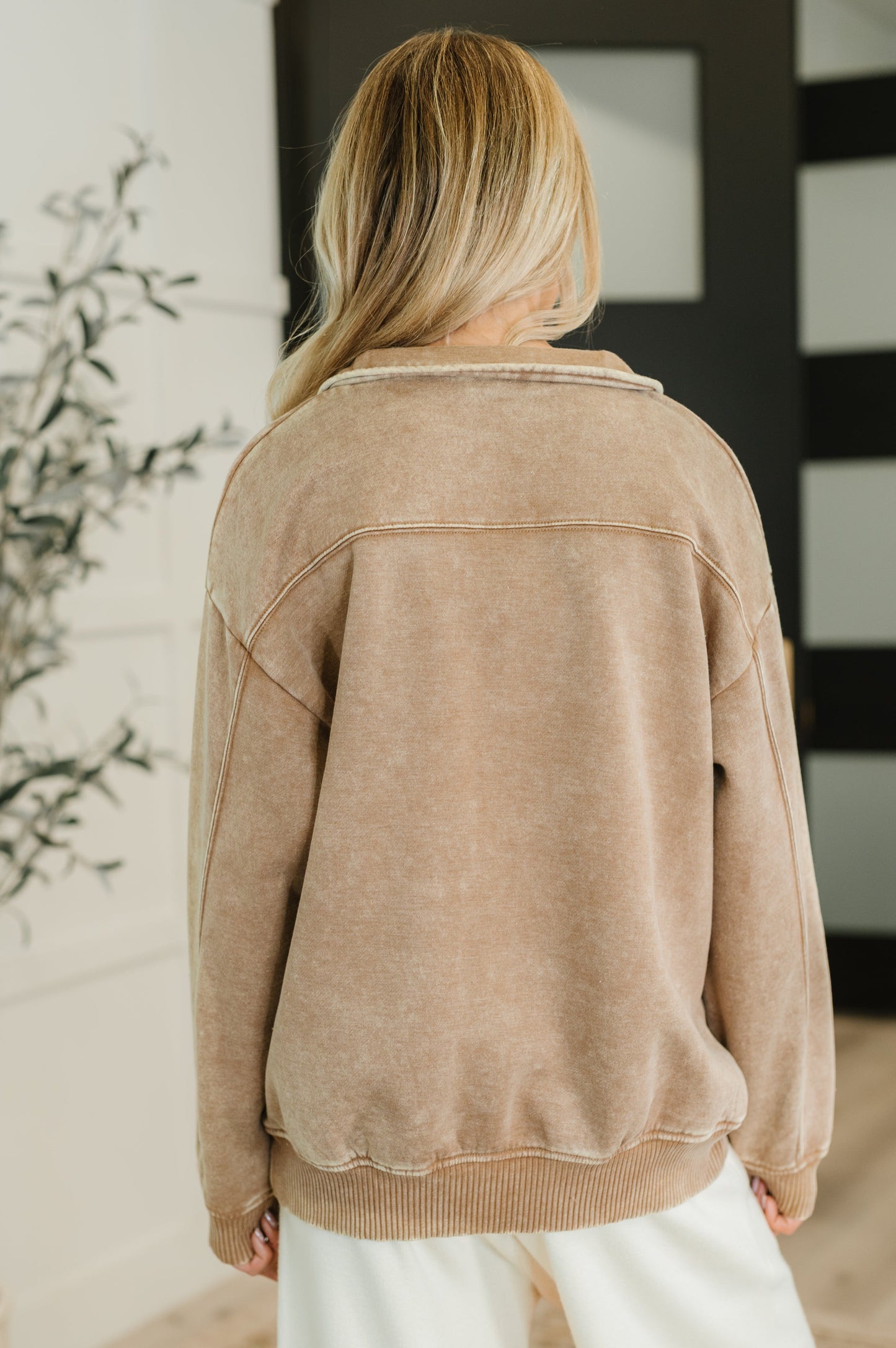 Long sleeve Half Zip Pullover in Deep Camel by Zenana