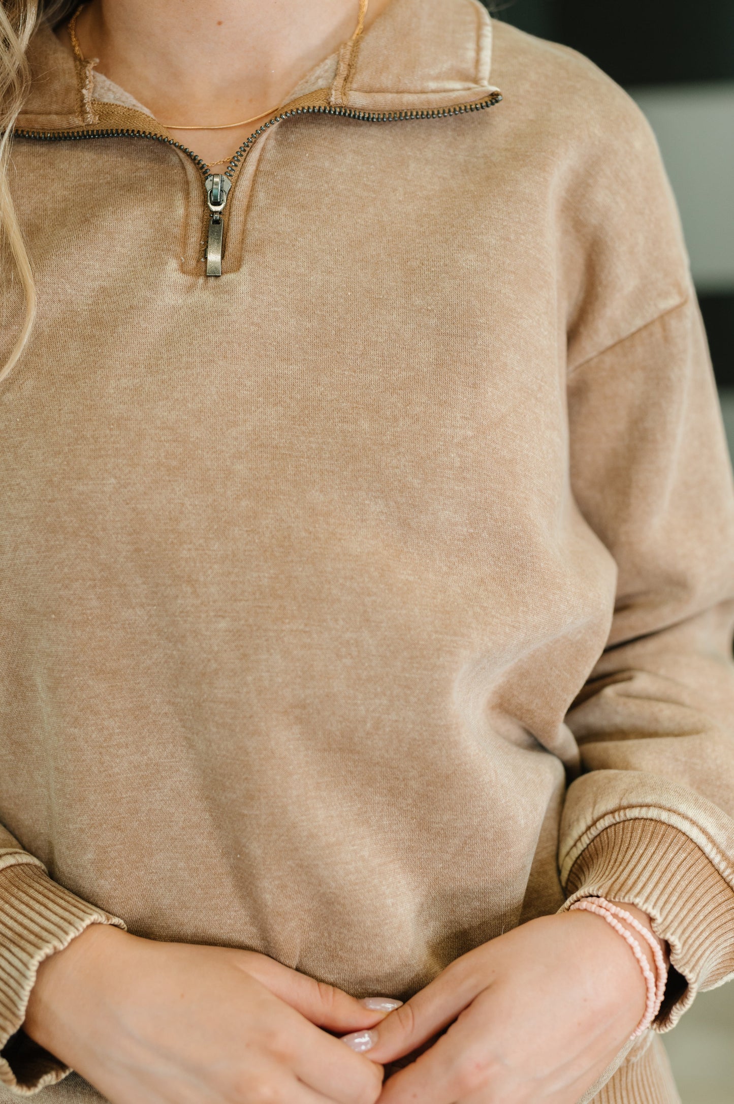 Long sleeve Half Zip Pullover in Deep Camel by Zenana