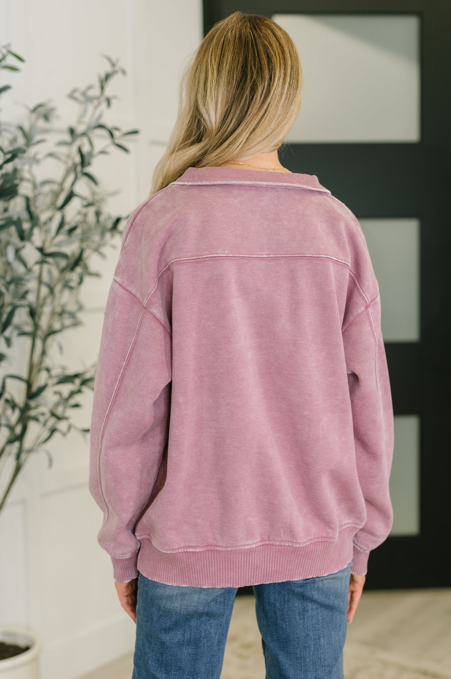 Long sleeve Half Zip Pullover in Light Rose by Zenana