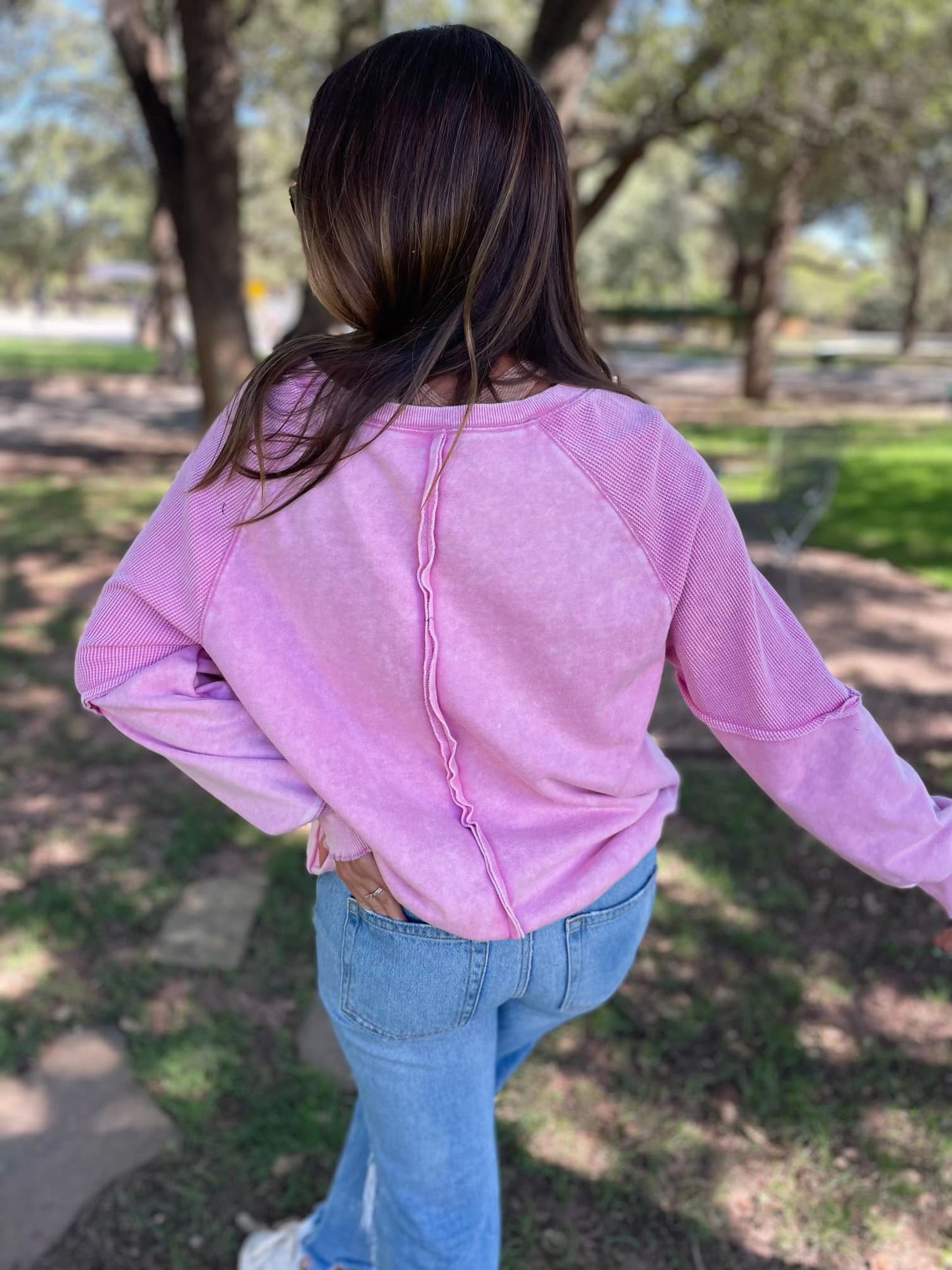 Exposed Seam long sleeve sweatshirt in Pink