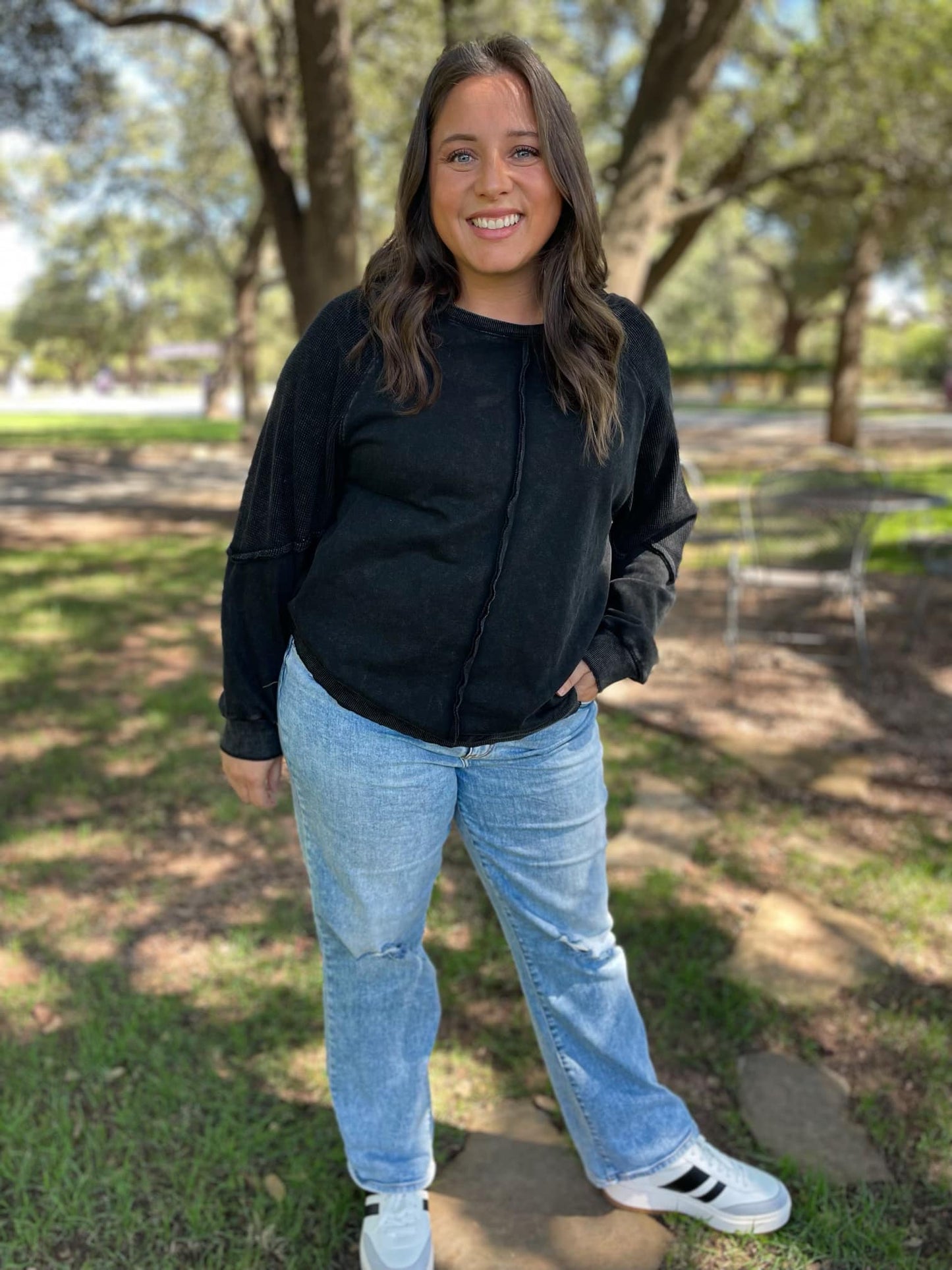 Exposed Seam long sleeve sweatshirt in Black