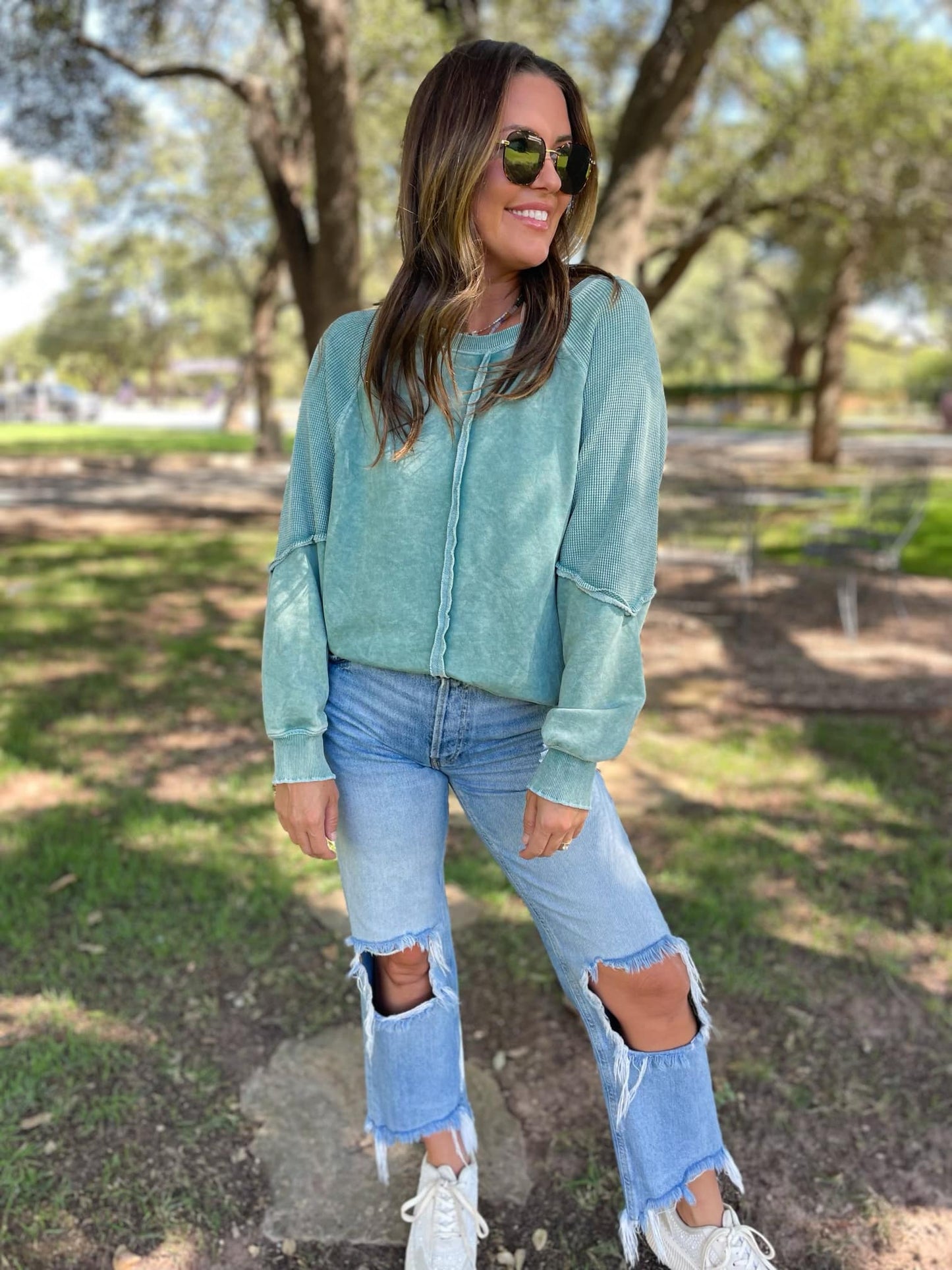 Exposed Seam long sleeve sweatshirt in Green