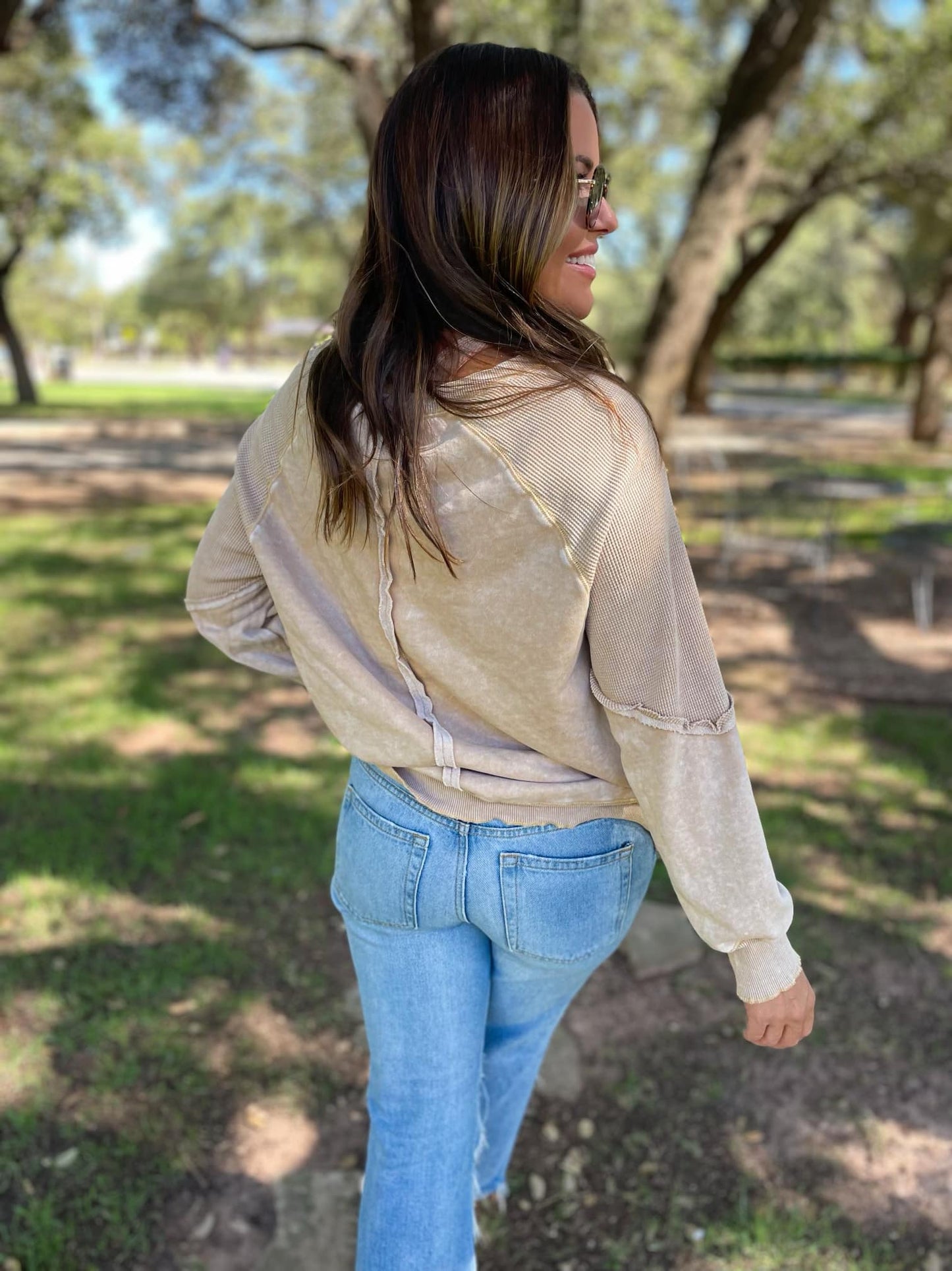 Exposed Seam long sleeve sweatshirt in Beige