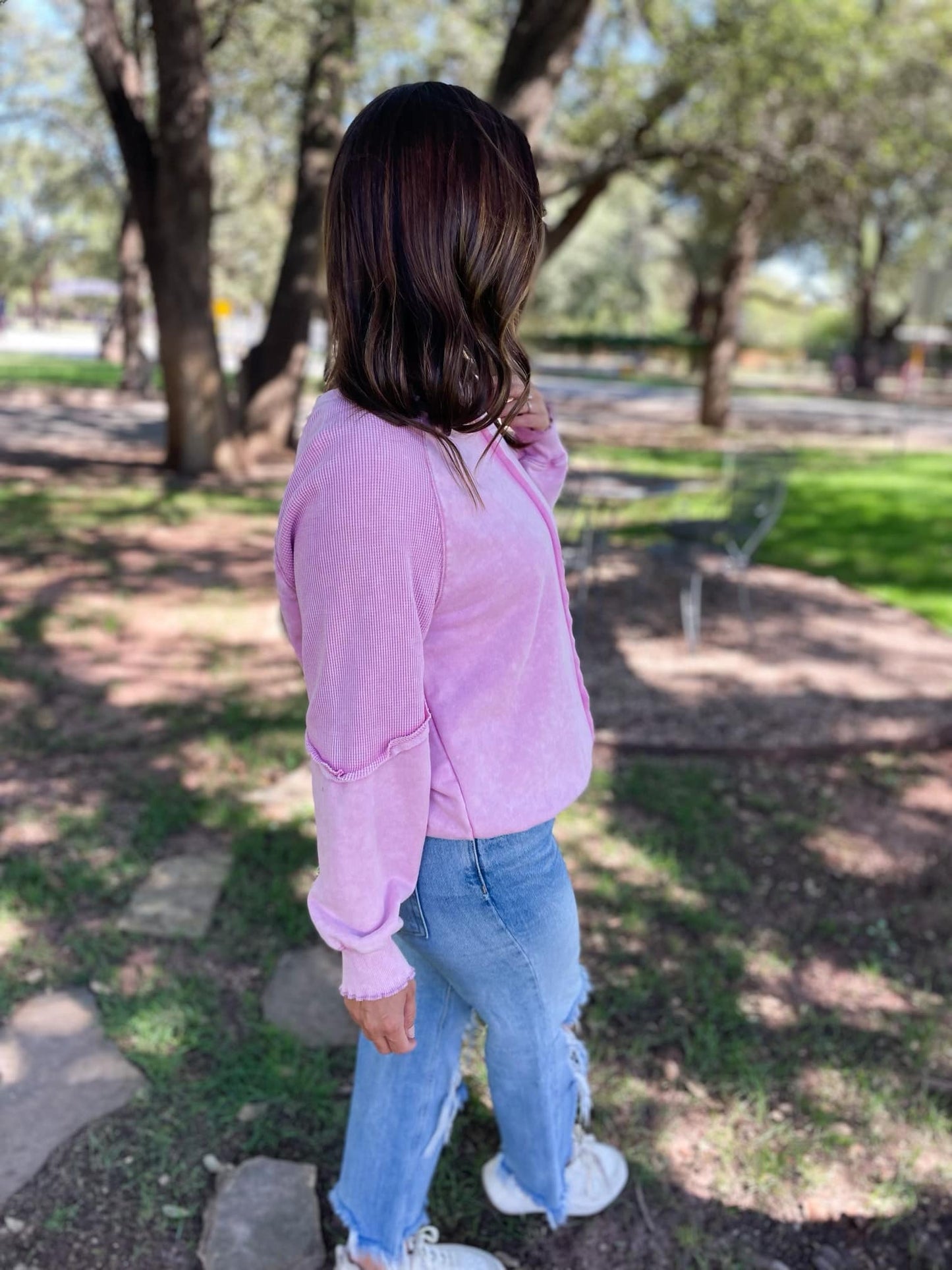 Exposed Seam long sleeve sweatshirt in Pink