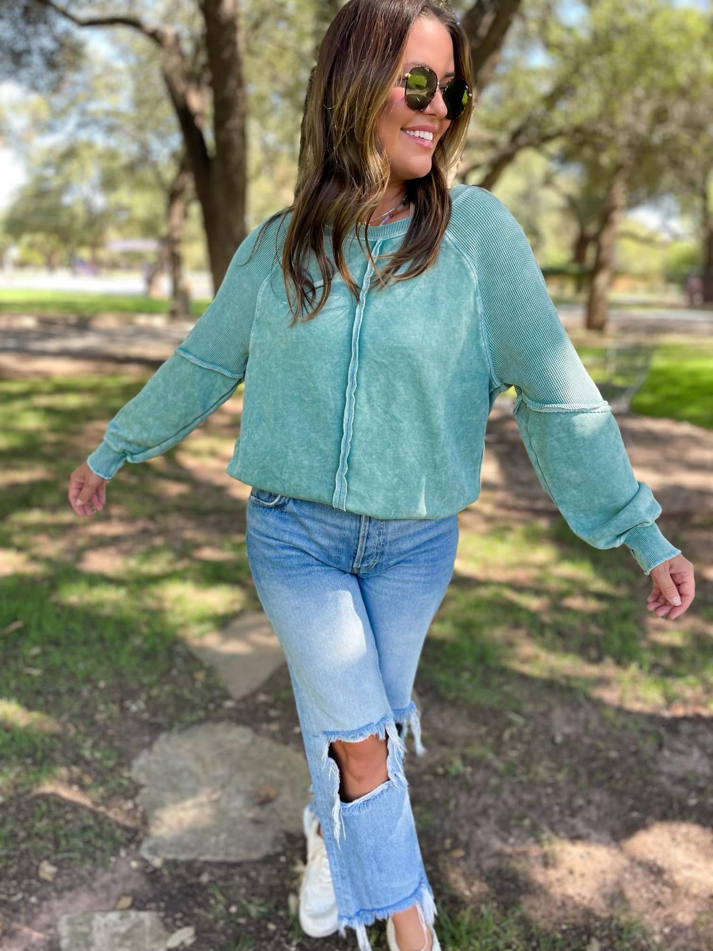 Exposed Seam long sleeve sweatshirt in Green