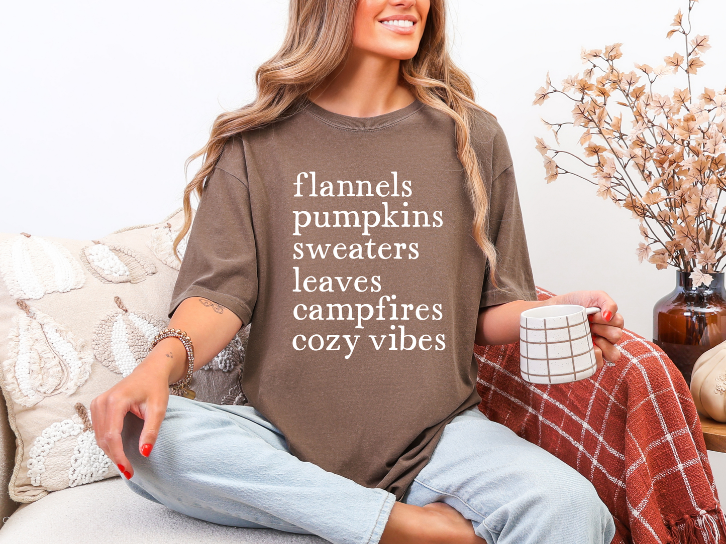 This Flannels Pumpkins graphic tee comes in Green, Red, Chocolate, and Yam Comfort Colors.