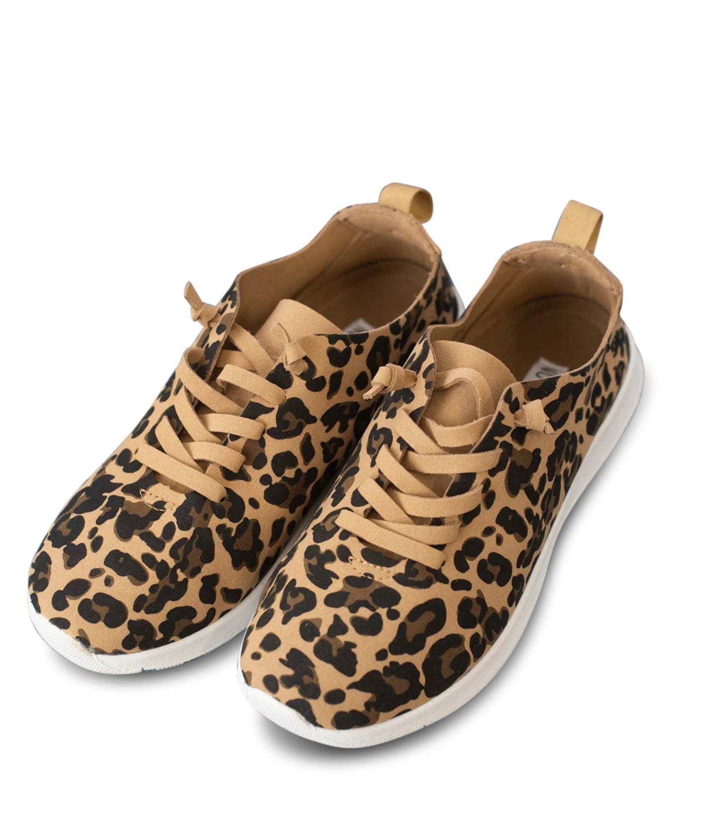 Leopard print, faux suede, faux leather laces, rubber sole sneakers