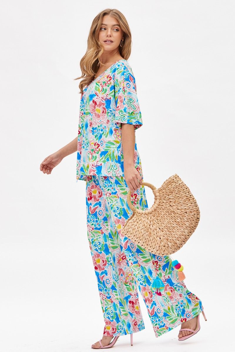 Dear Scarlett wrinkle free Cabana Set in Floral Royal