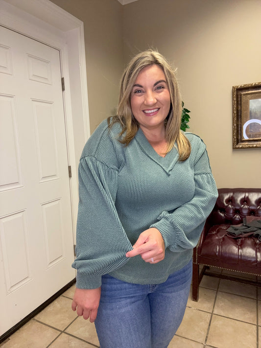 Two Tone Double Knit Top in Moss Green, Charcoal and Wine by Very J