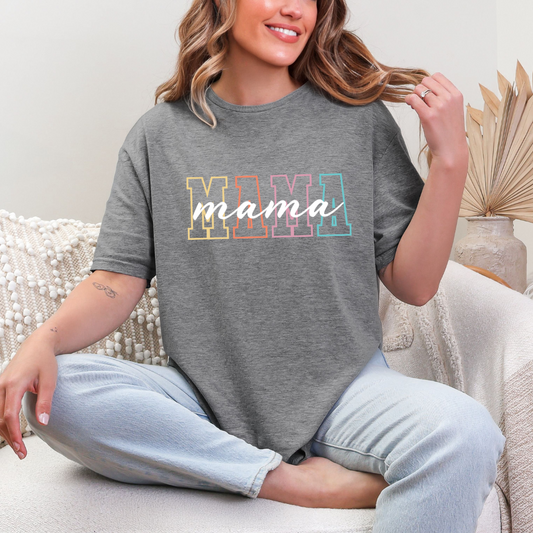 Mama Graphic Tee
Gildan tee
Multicolor DTF printing on crewneck
True to size for a relaxed unisex fit