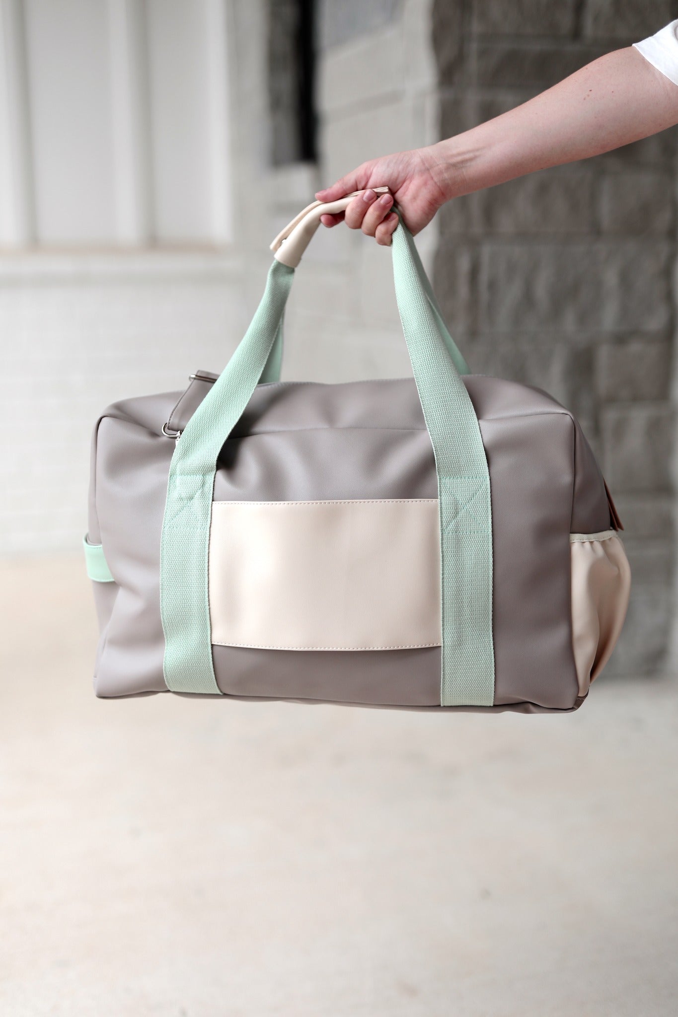 Custom name travel duffle bag with zipper pocket and shoulder strap