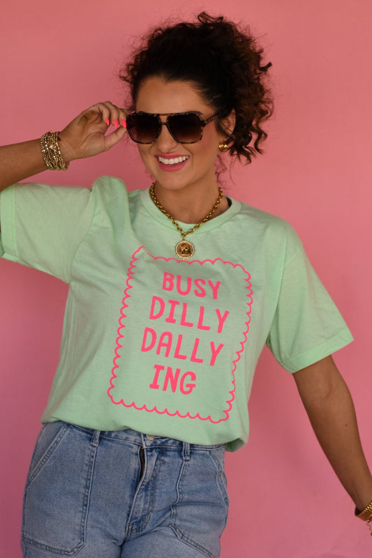 Mint green Busy Dilly Dallying graphic tee on Tultex unisex fit shirt