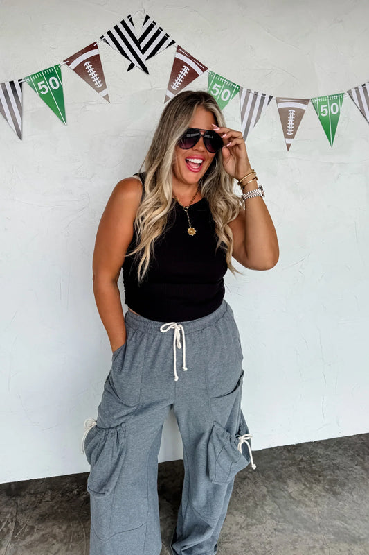 Grey light wash cotton fabric joggers