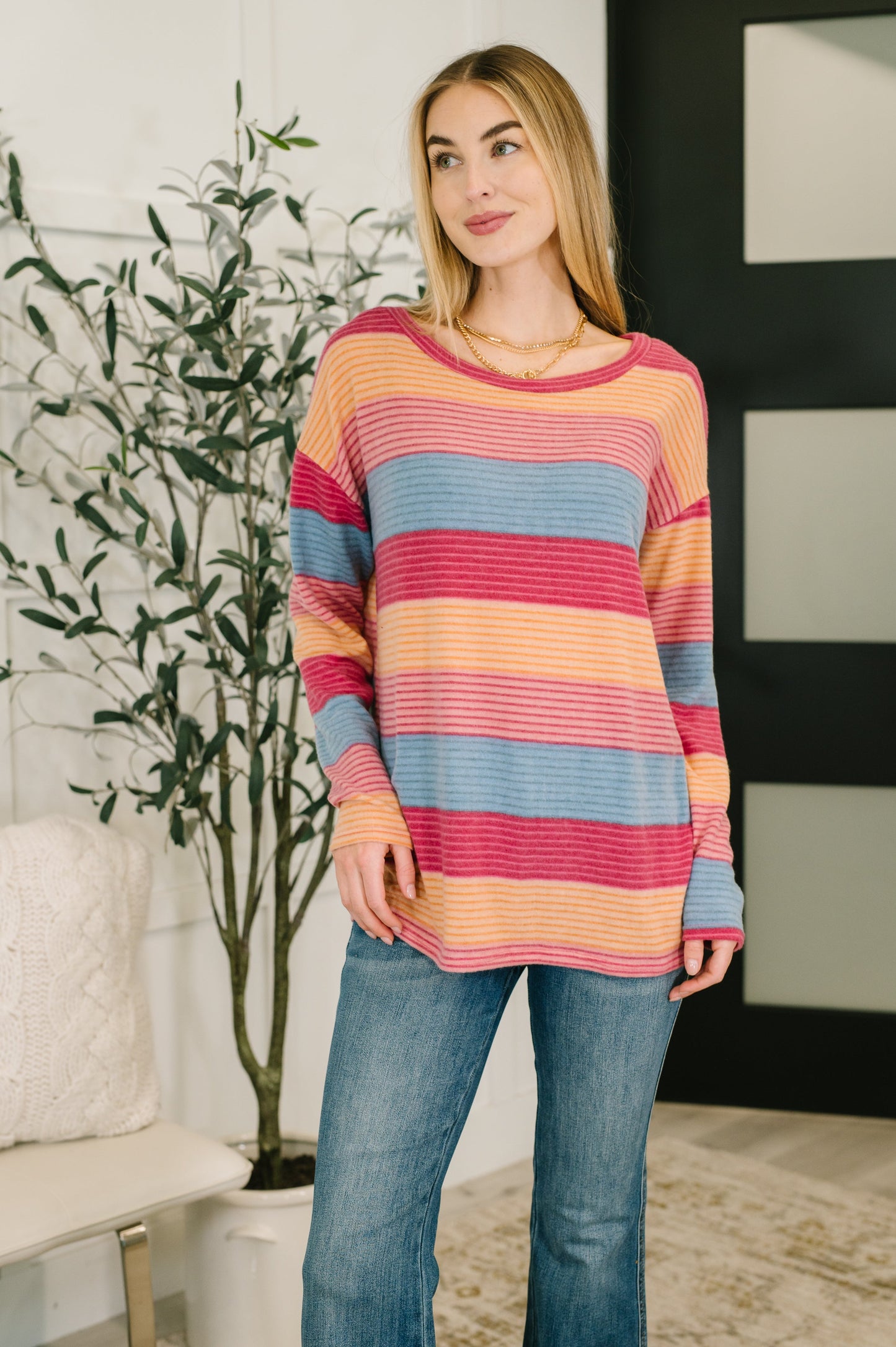 Striped long sleeve Drop Shoulder Top by Haptics