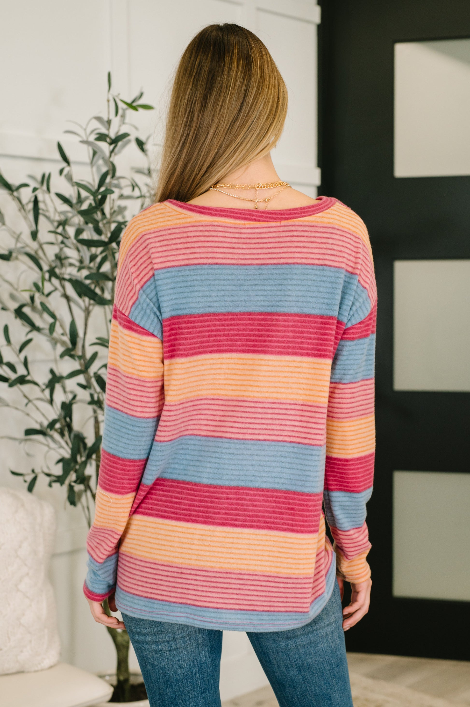 Striped long sleeve Drop Shoulder Top by Haptics