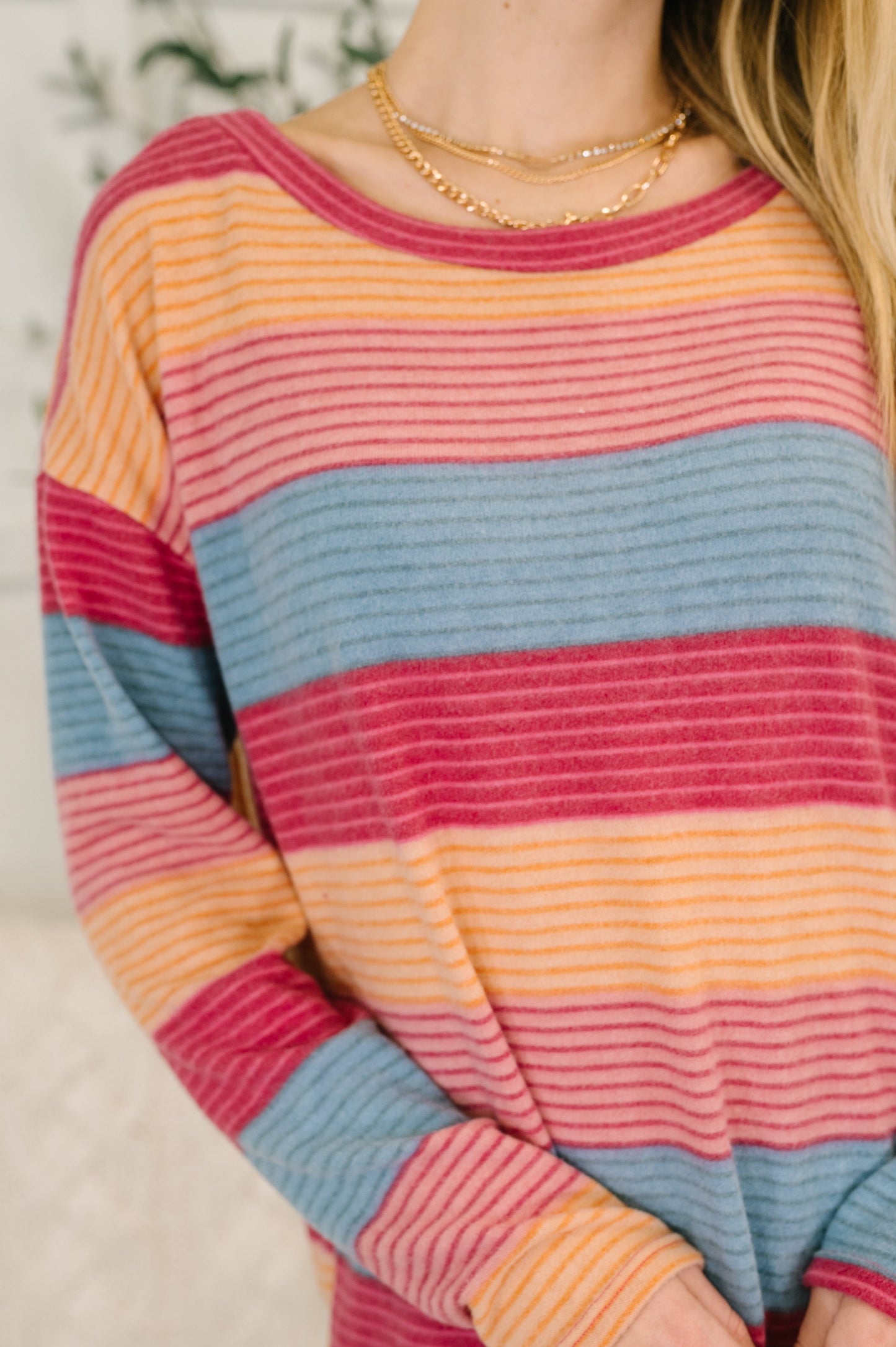 Striped long sleeve Drop Shoulder Top by Haptics