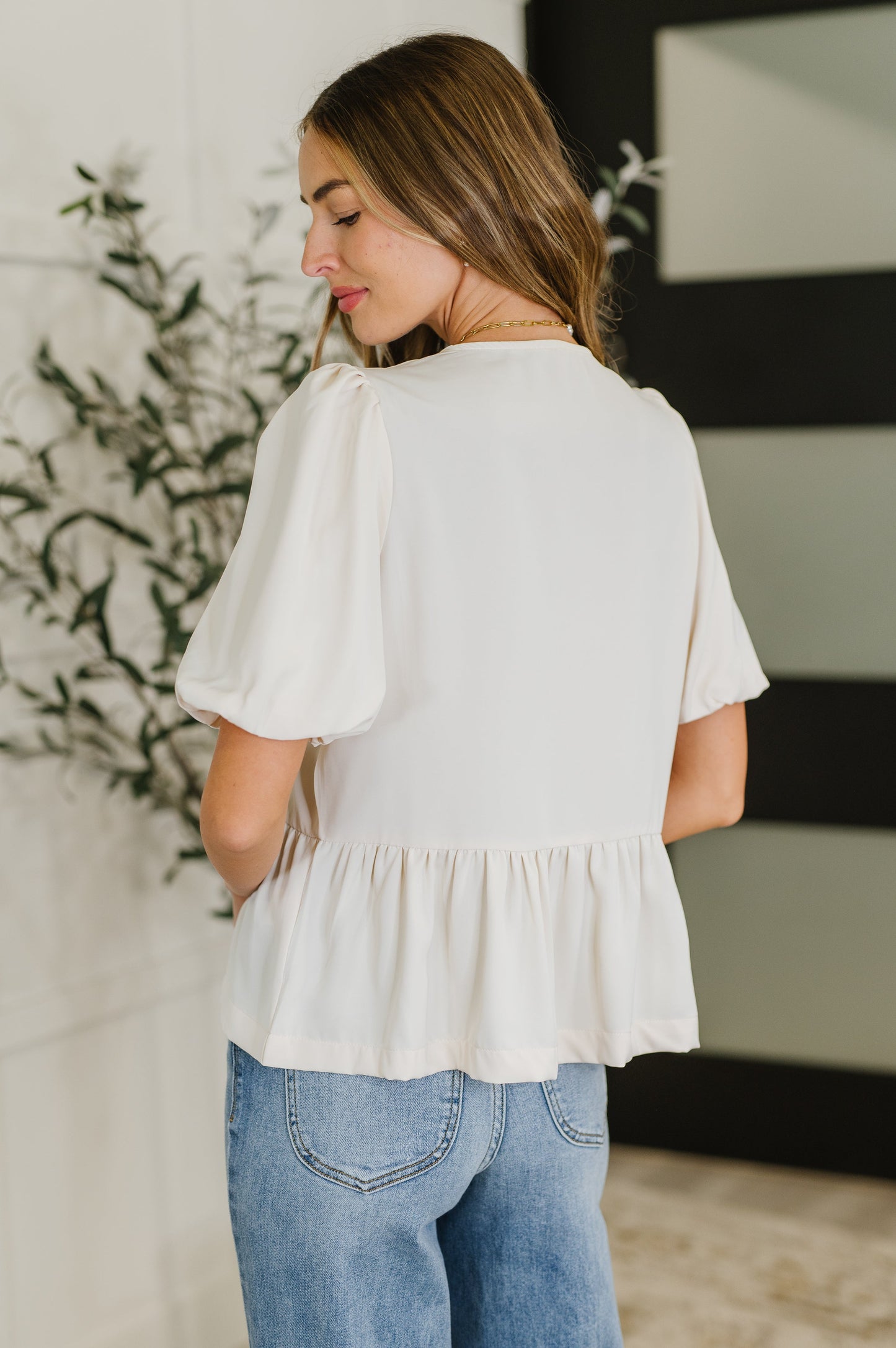 Balloon Sleeve Bow Blouse in Ivory