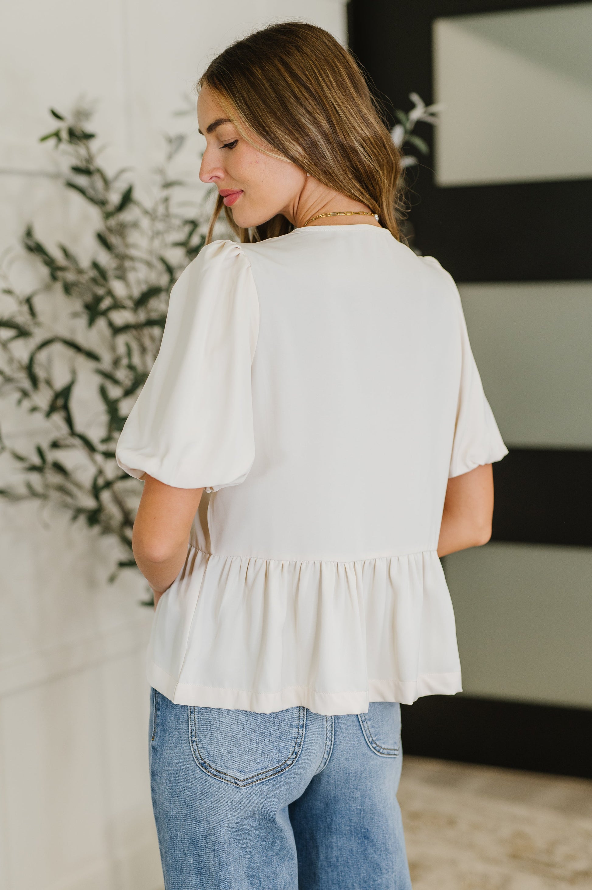  Balloon Sleeve Bow Blouse in Ivory