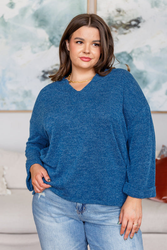 Long sleeve V-Neck Pullover in Blue by Sew In Love