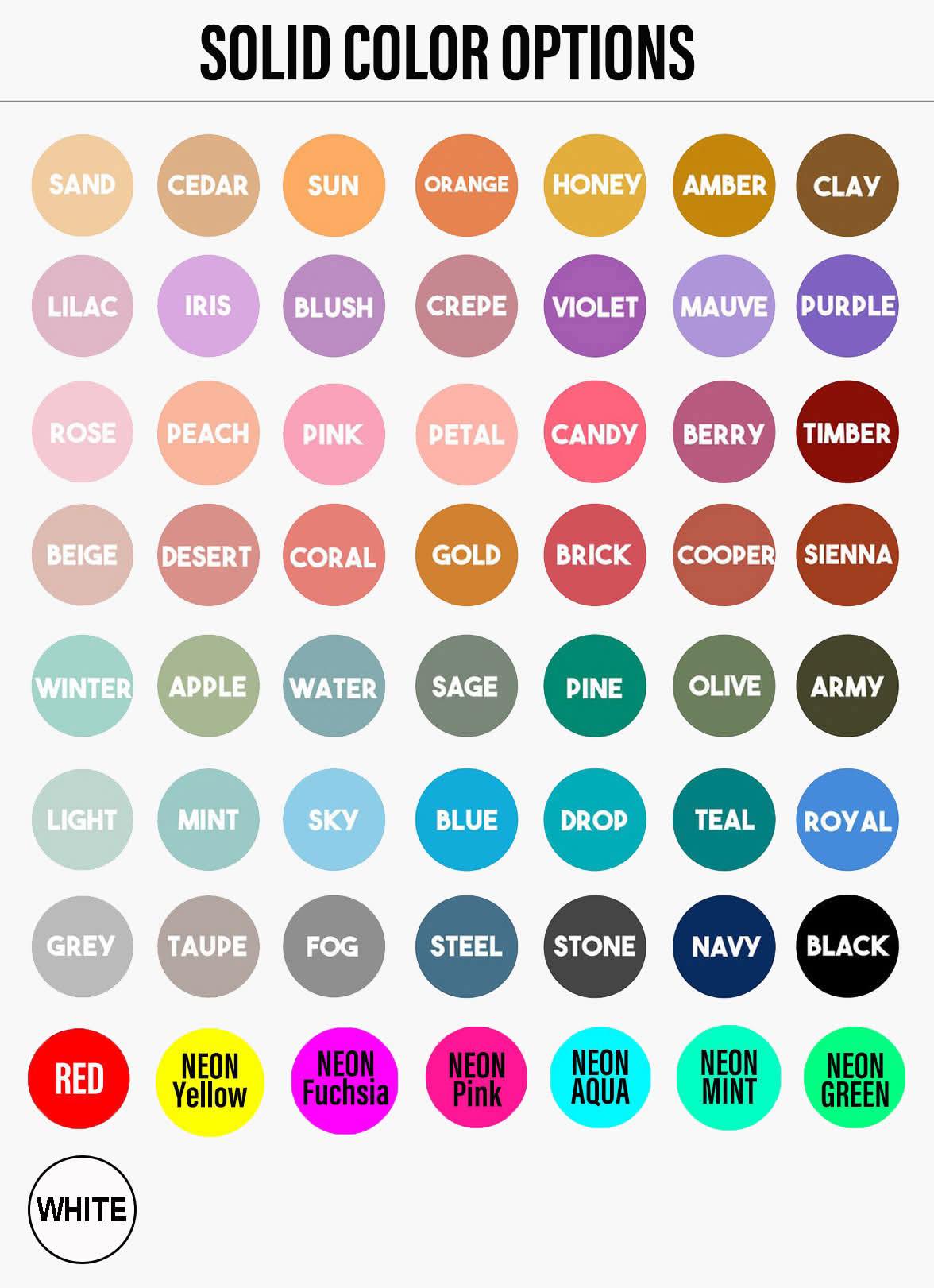 Color swatch chart with various solid colors labeled