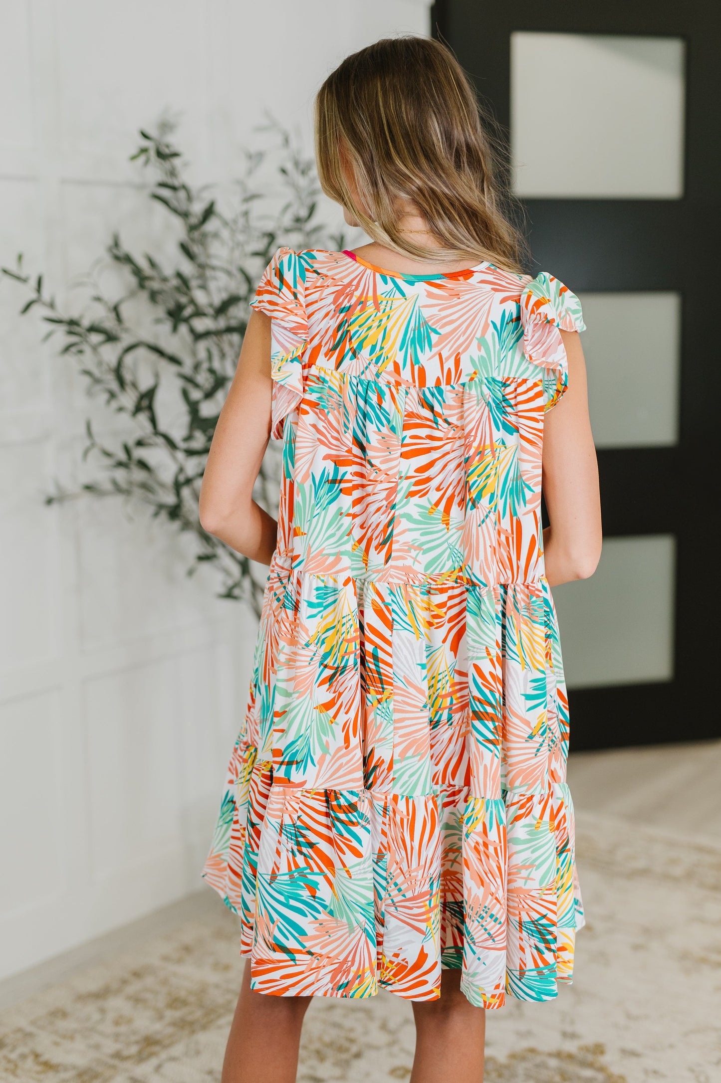 Colorful patterned dress in Orange and Mint by Haptics