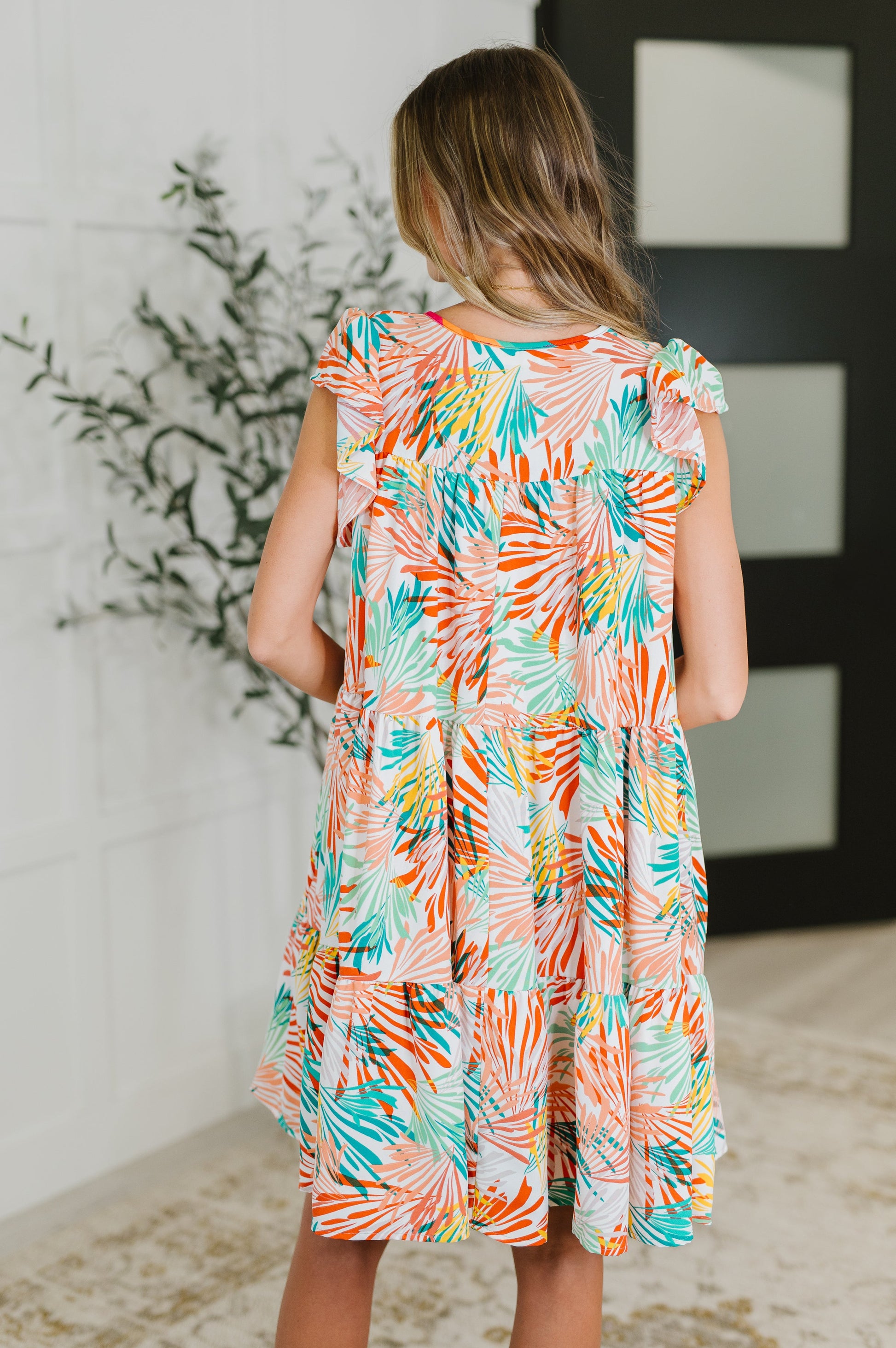 Colorful patterned dress in Orange and Mint by Haptics