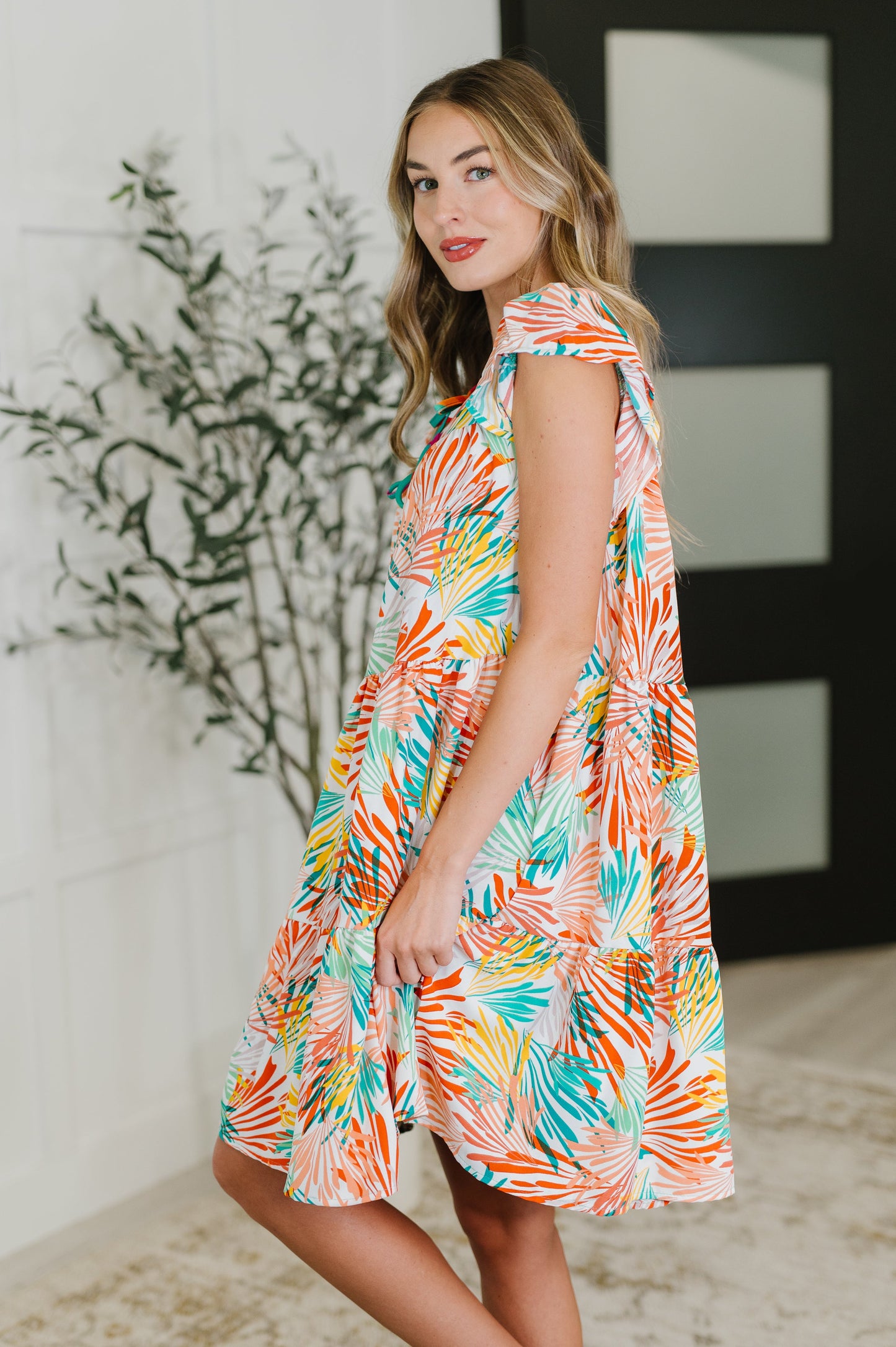 Colorful patterned dress in Orange and Mint by Haptics