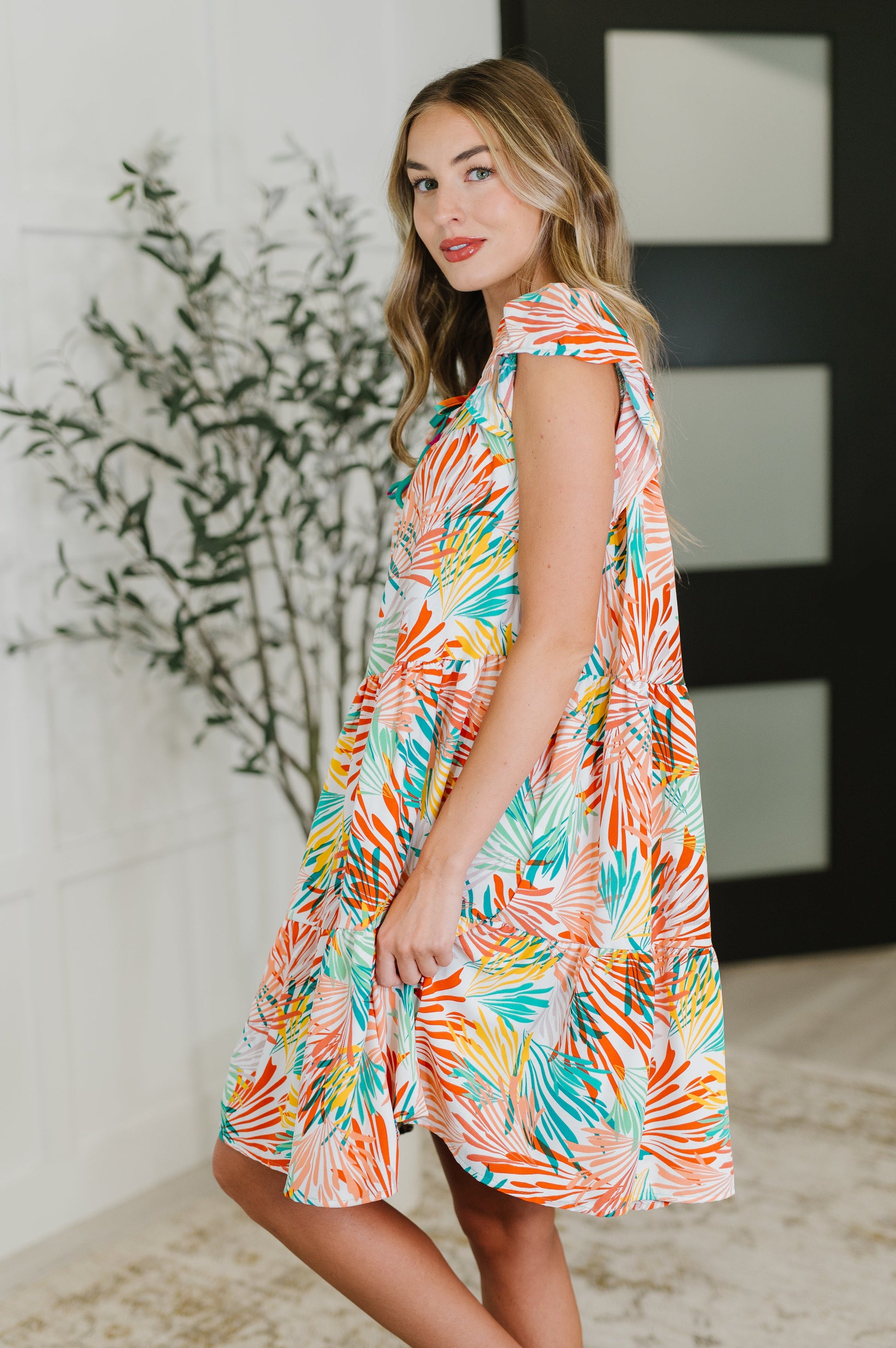 Colorful patterned dress in Orange and Mint by Haptics