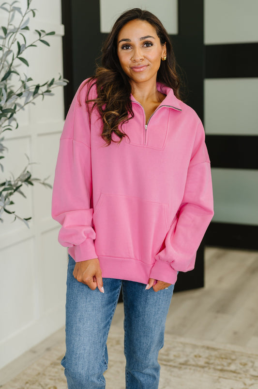 Pink half zip pullover
Fleece
High Neckline
Half Zipper Closure
Silver Hardware
Drop Shoulder
Kangaroo Pocket
Banded, Ribbed Sleeve Cuff and Hem
50% Polyester, 50% Cotton
True to Size
