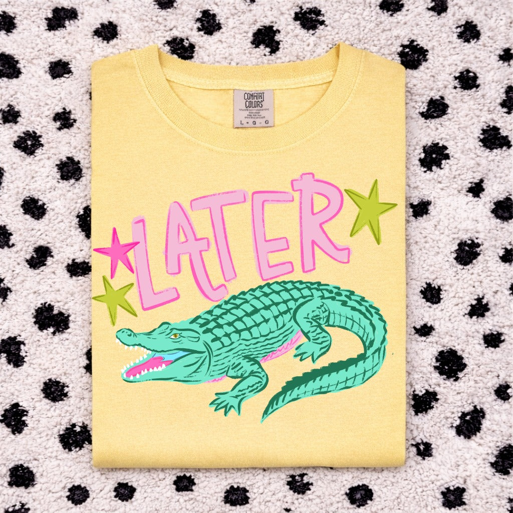 Butter yellow Later Gator shirt colorful gator design front print