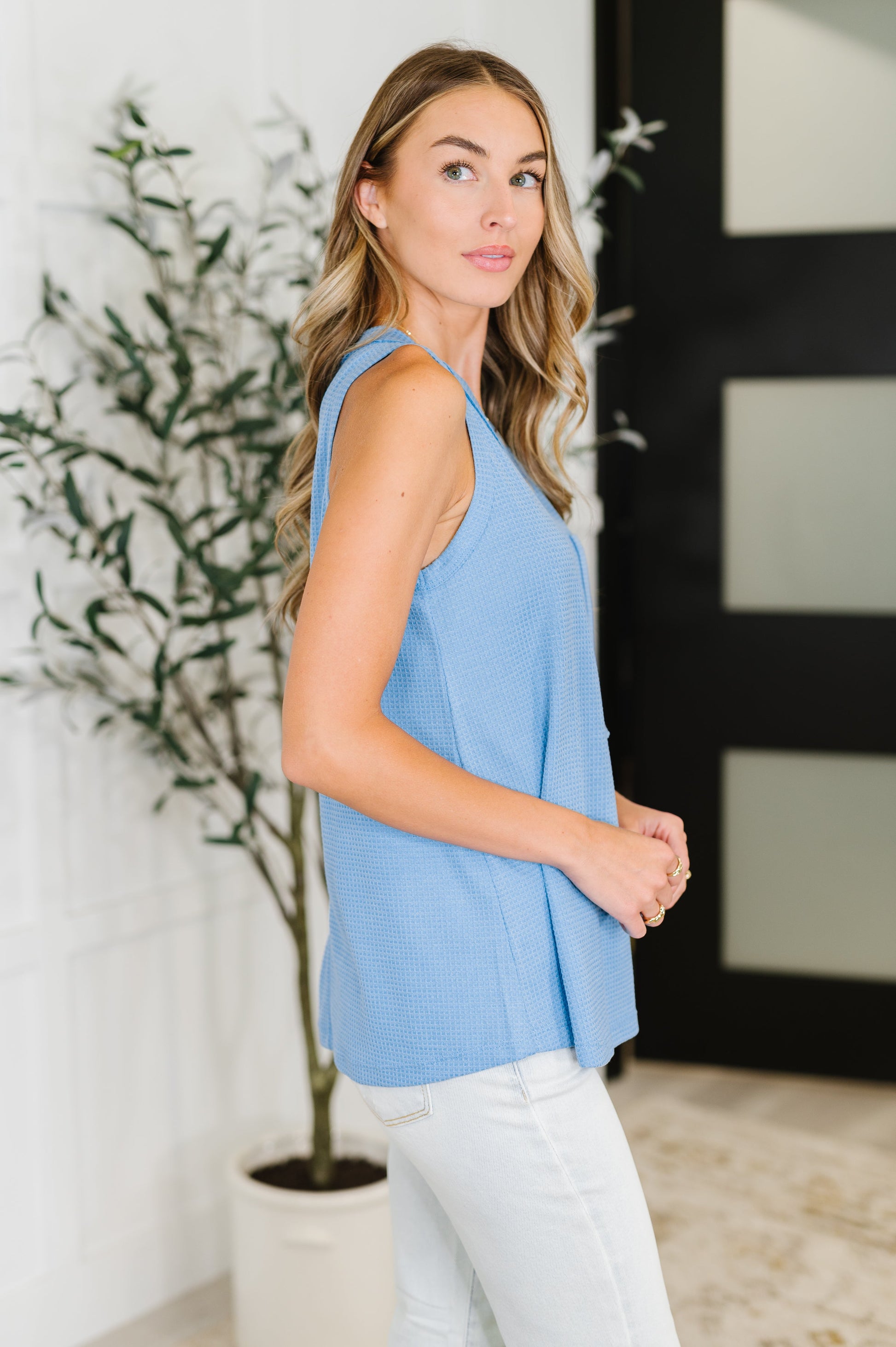 Ocean Blue sleeveless top with buttons by Andree by Unit 