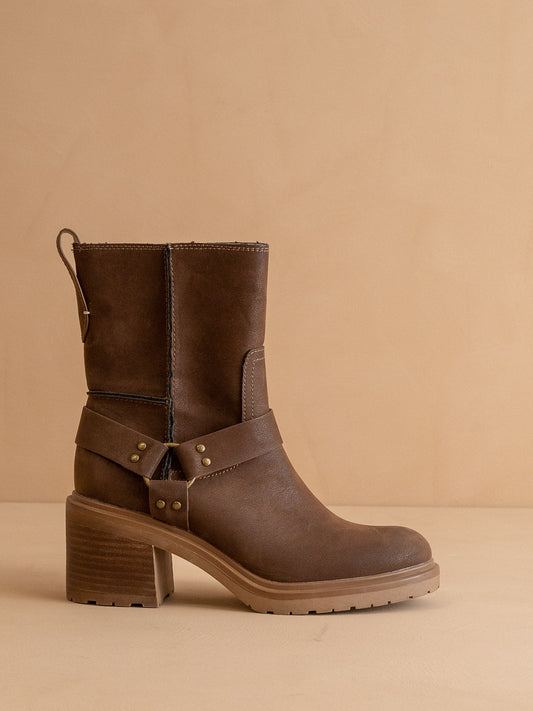 Coffee Moto Inspired Ankle Boot