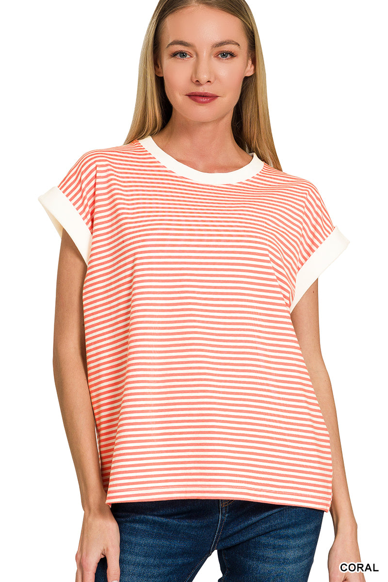 Stripe contrast trim top