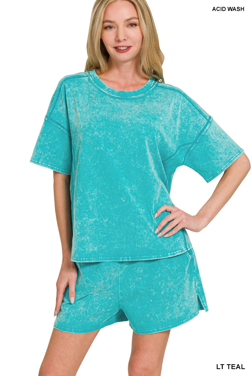 Acid Washed Short Sleeve Tee & Shorts Set