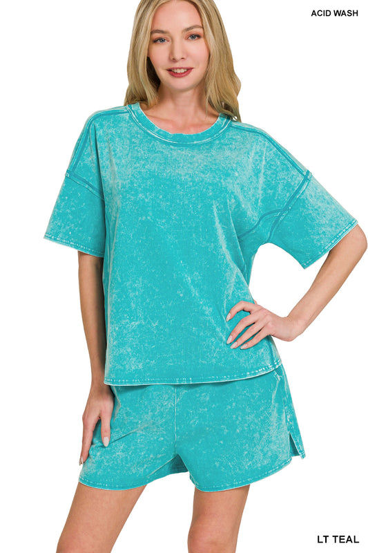 Acid Washed Short Sleeve Tee & Shorts Set