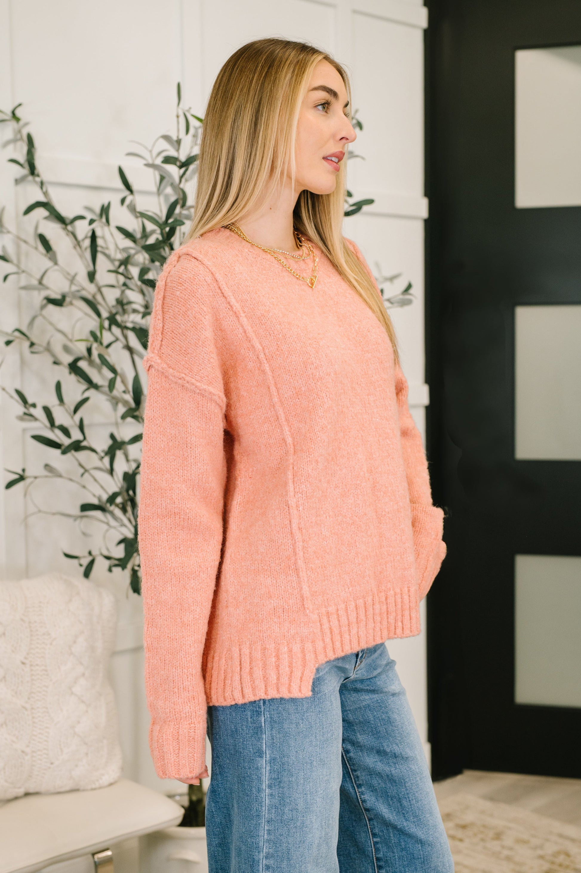 Light Coral long sleeve Exposed Seam Pullover by Very J