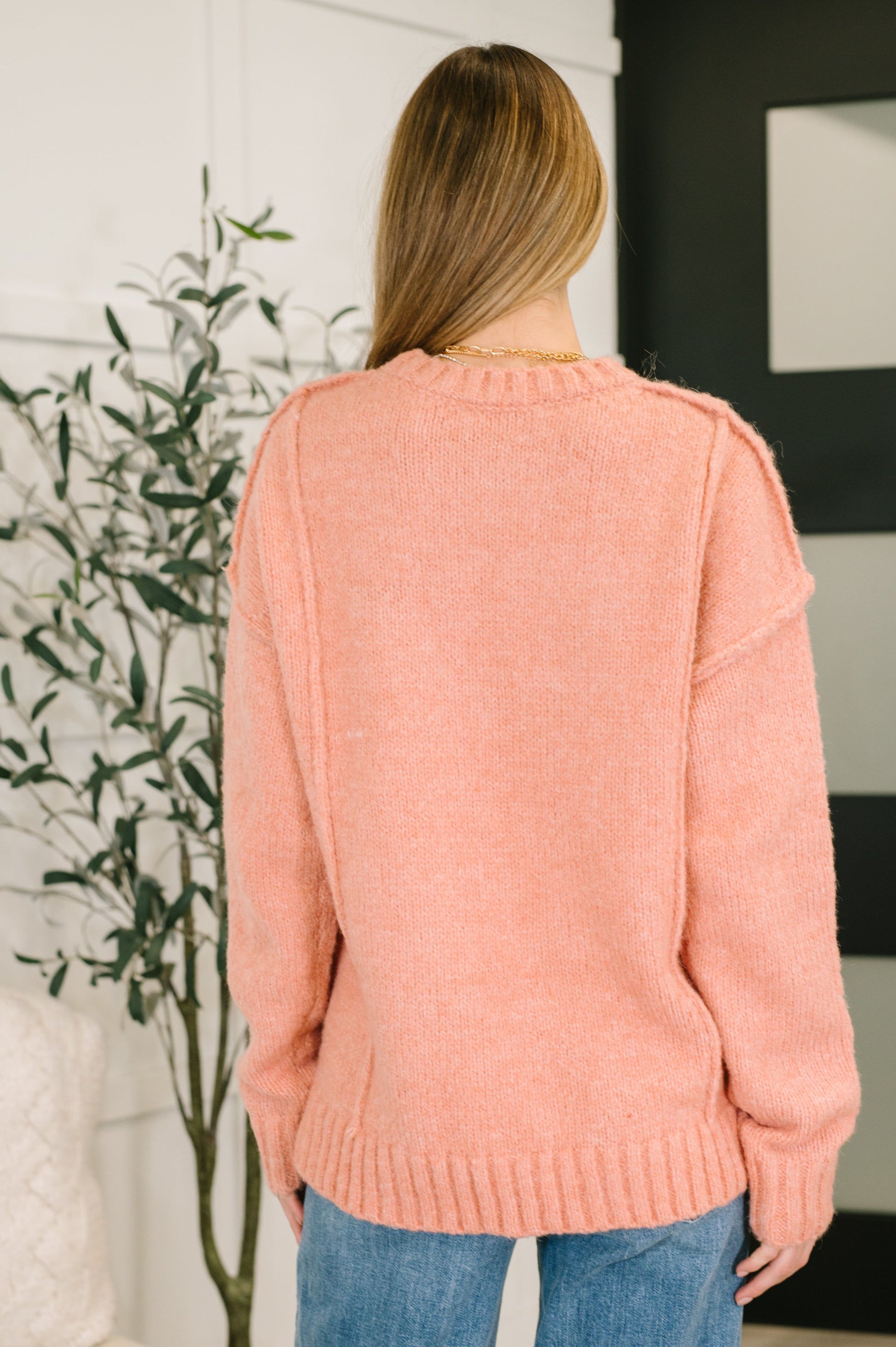 Light Coral long sleeve Exposed Seam Pullover by Very J