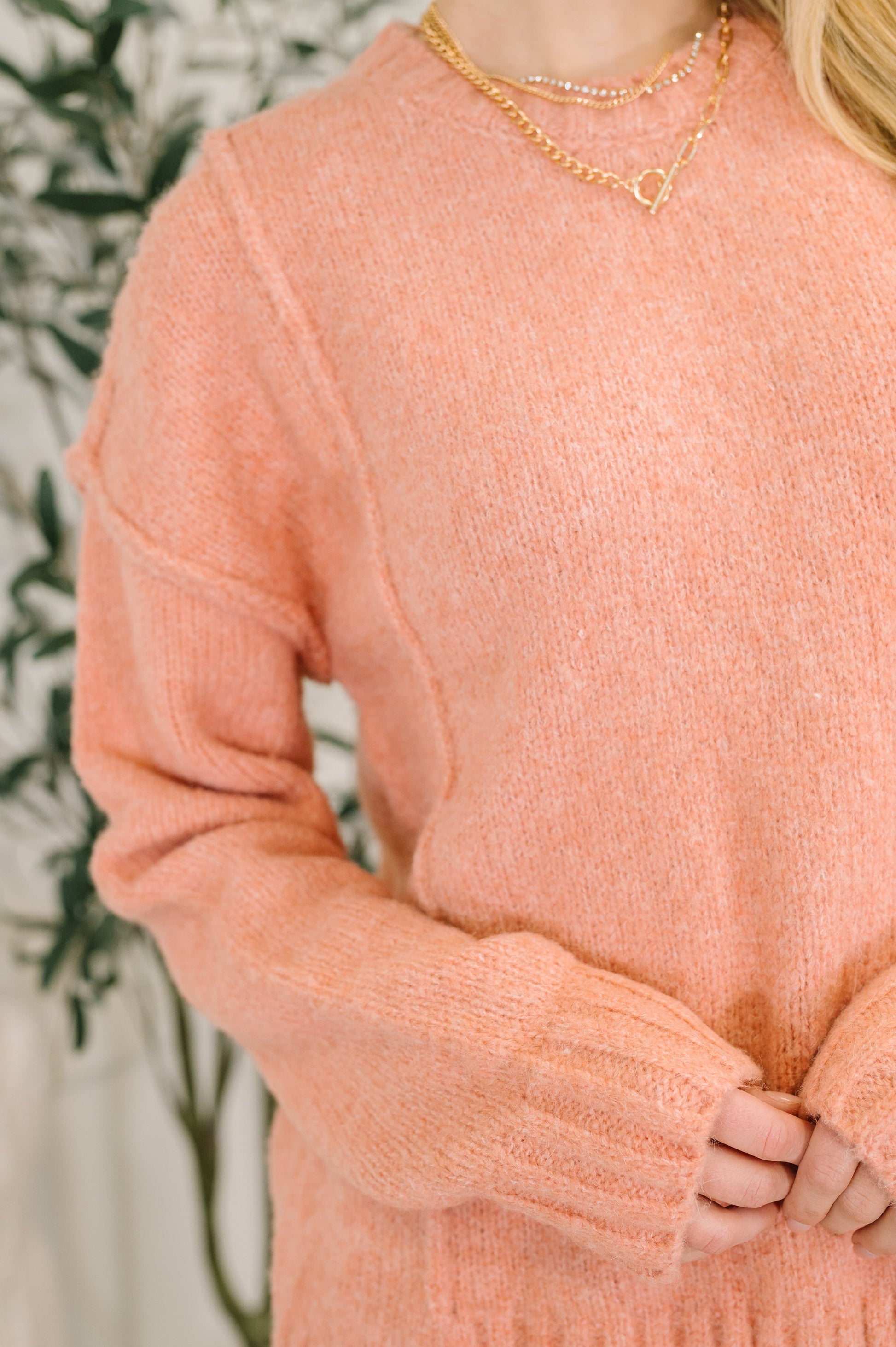 Light Coral long sleeve Exposed Seam Pullover by Very J