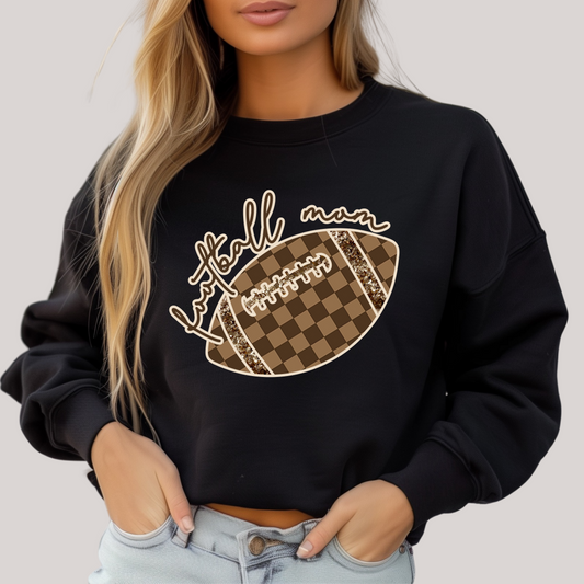 Black sweatshirt with football graphic and 'Football mom' text 