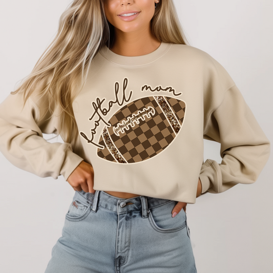 Sand Beige sweatshirt with a football design and 'football mom' text 