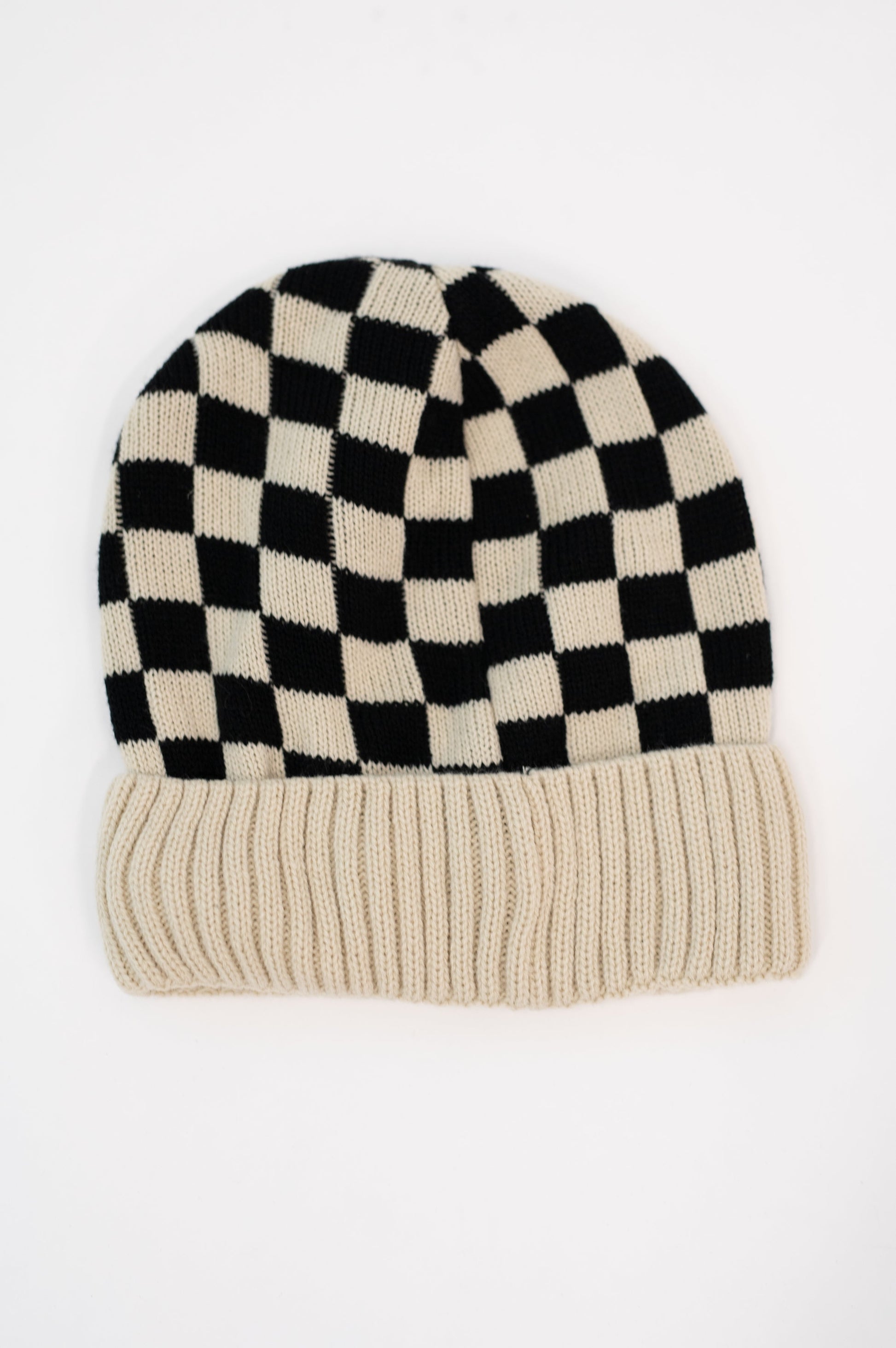 Cream/Black Checkered Knit beanie by Zenana