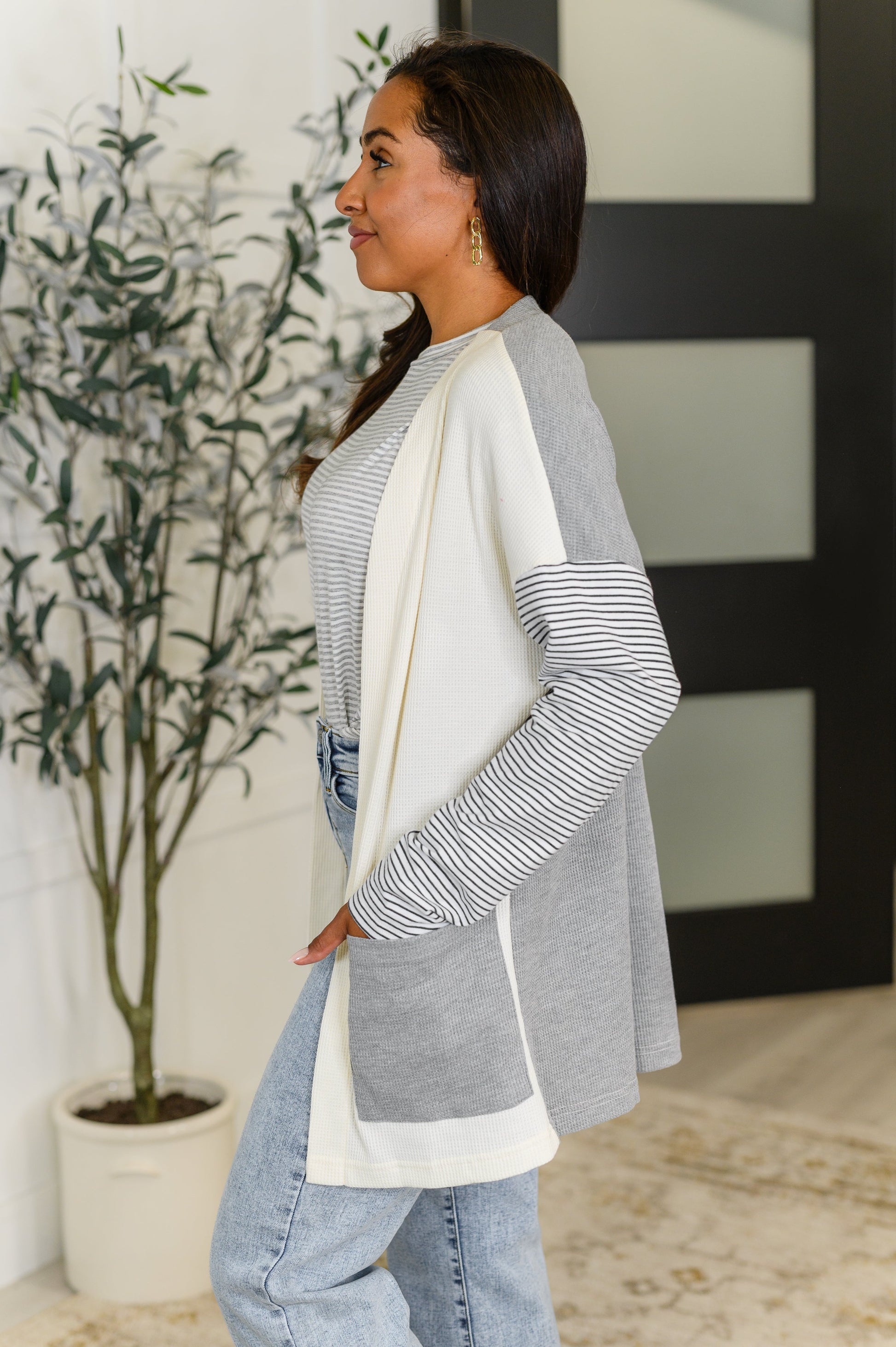 Long sleeve color block cardigan