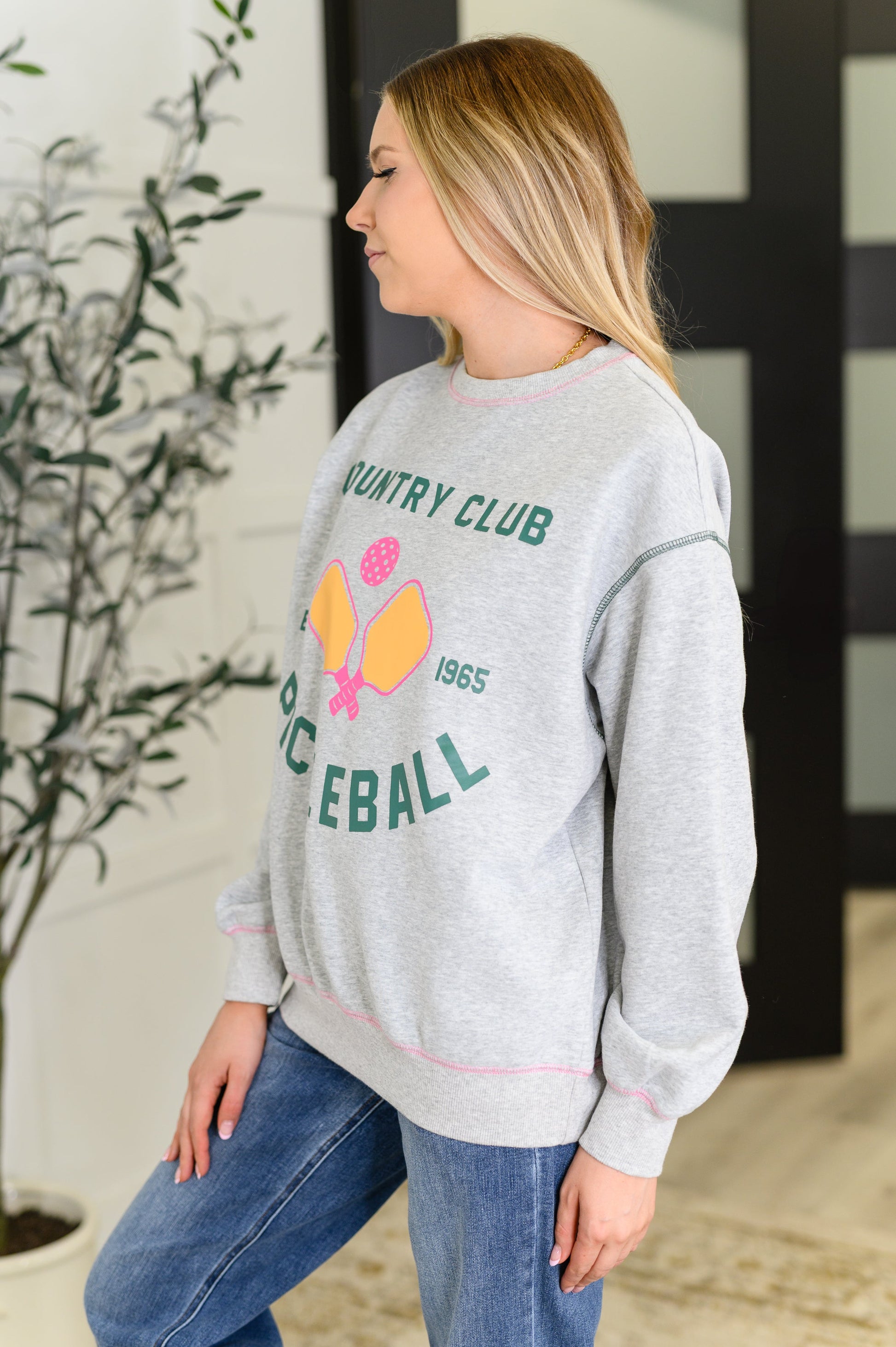 Grey Country Club Pickle Ball Graphic Sweatshirt