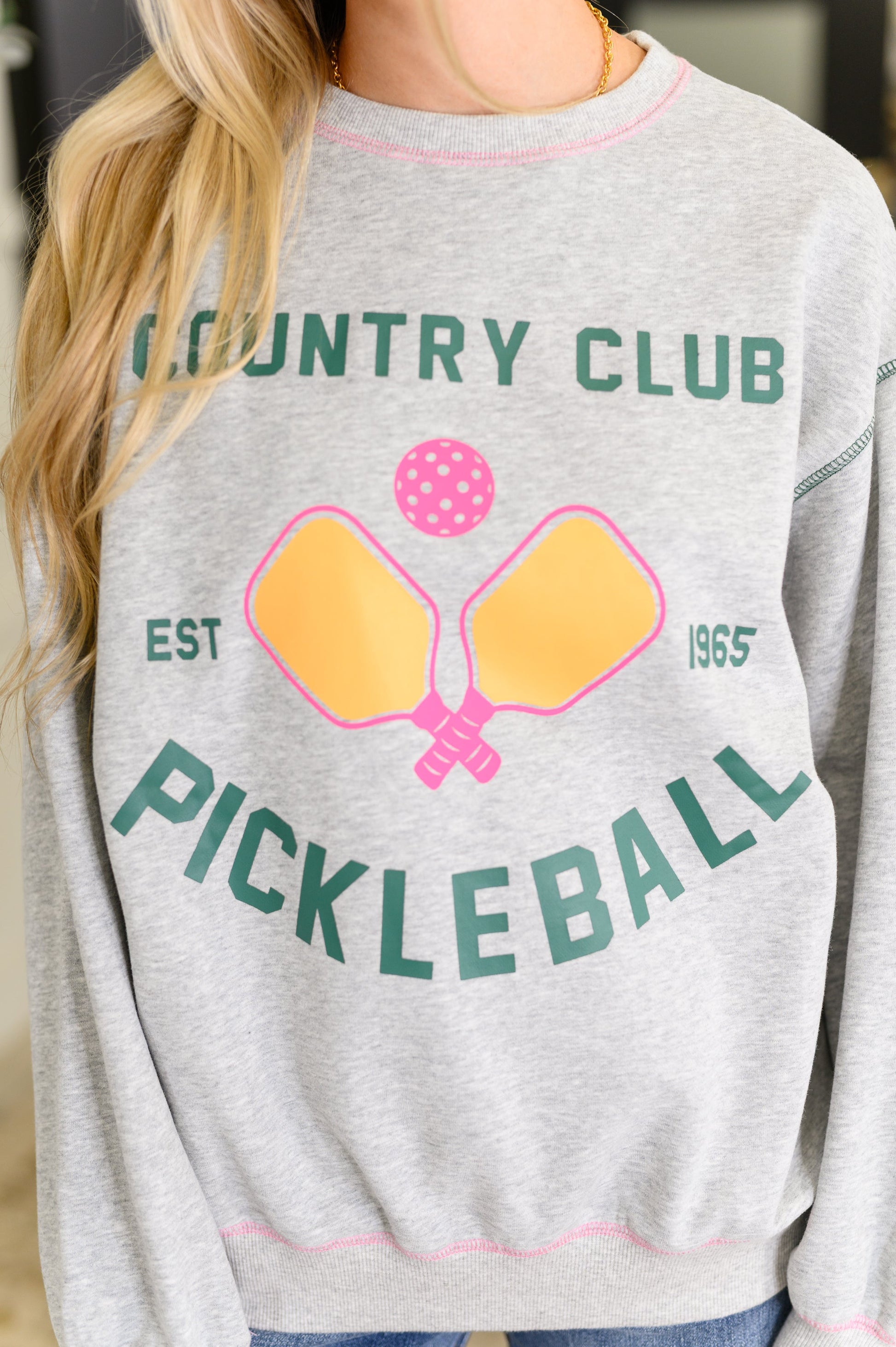 Grey Country Club Pickle Ball Graphic Sweatshirt